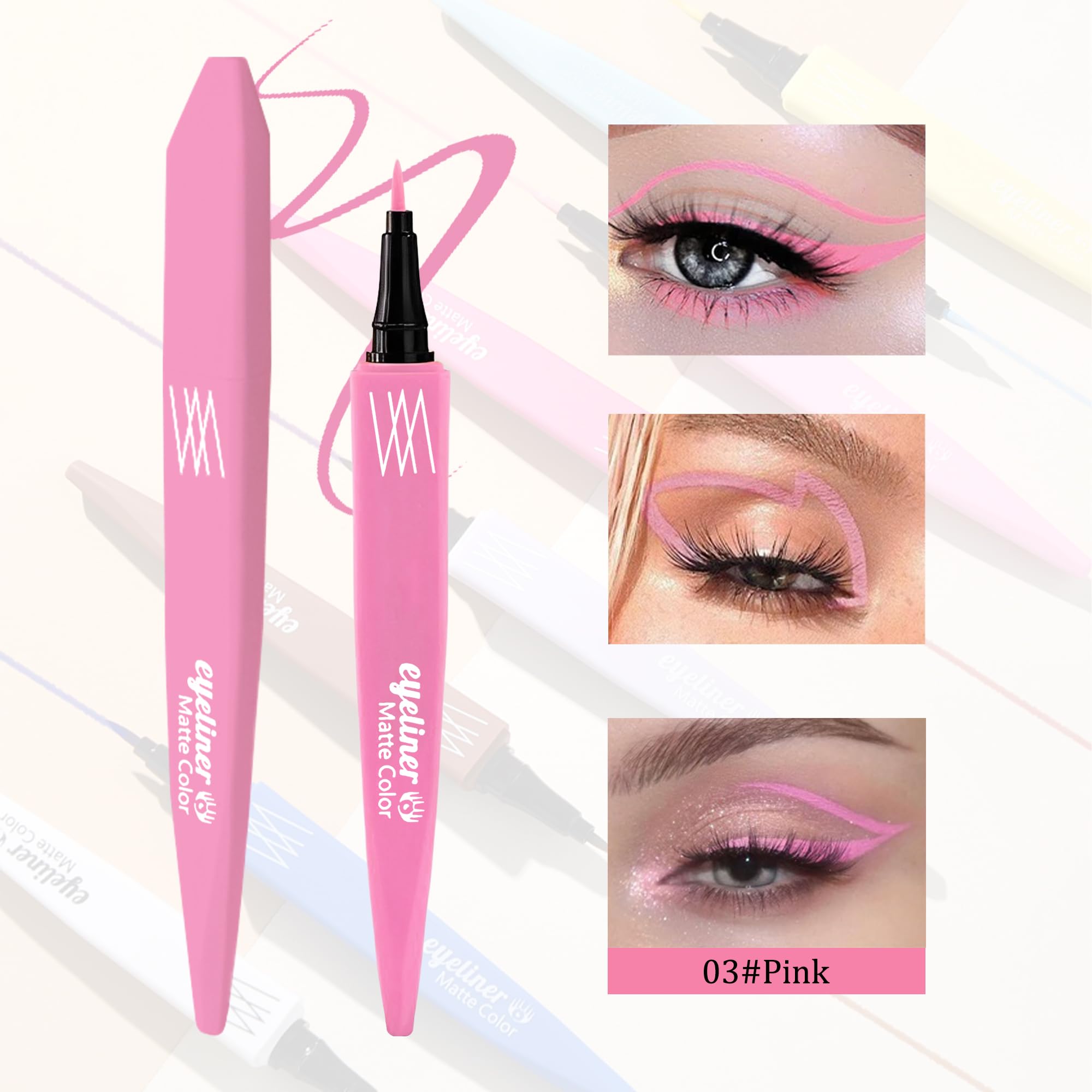 Pink Liquid Eyeliner Pen,Colored Waterline Eye Liner Waterproof Smudge Proof,High-Pigmented Long-Lasting Eyeliner,Smooth Ultra F