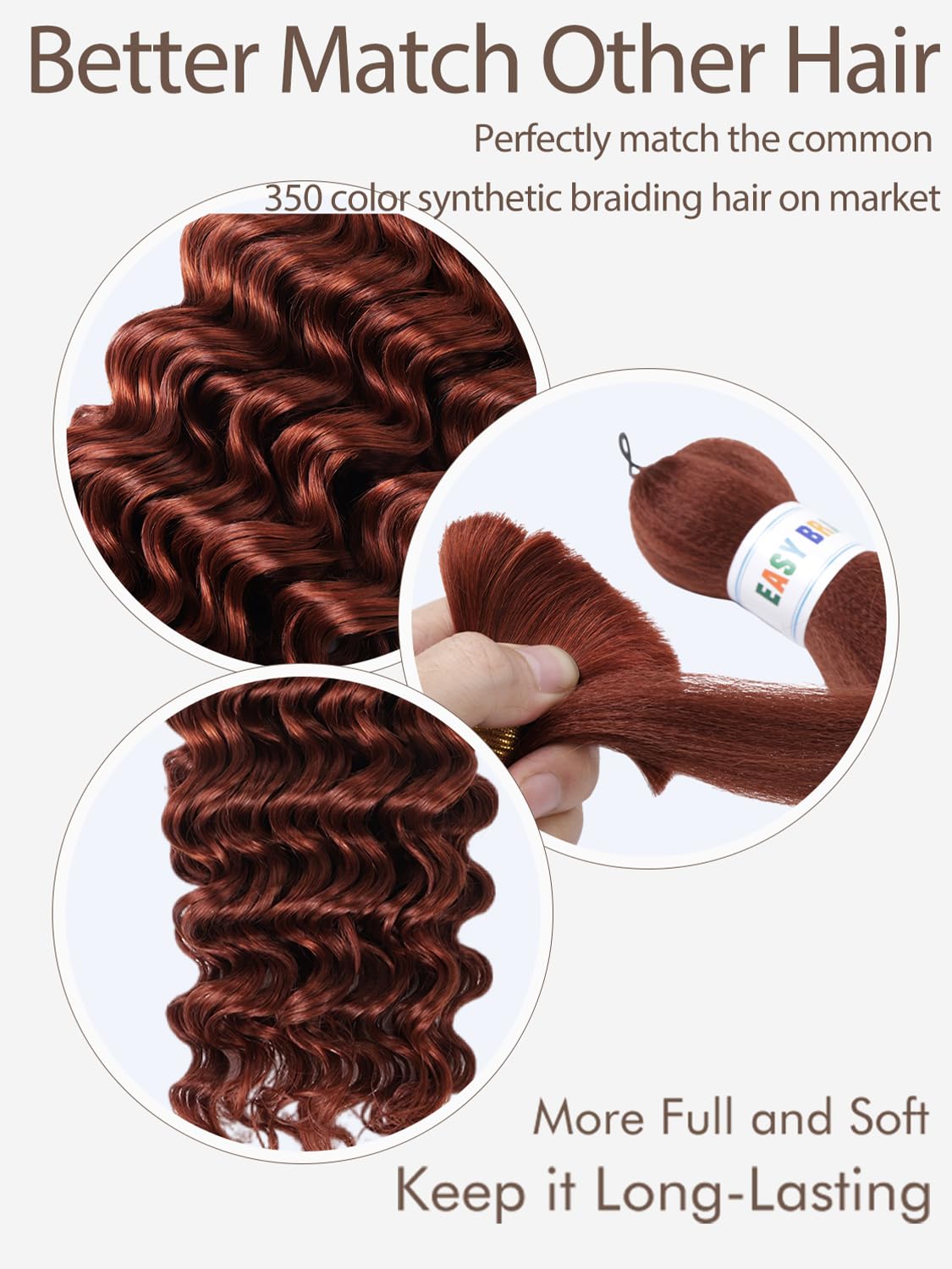 350 Braiding Hair 1 Bundle 50G 22 Inch Dark Ginger Braiding Hair Copper Braiding Hair Extensions Deep Water Wave Bulk Human Hair