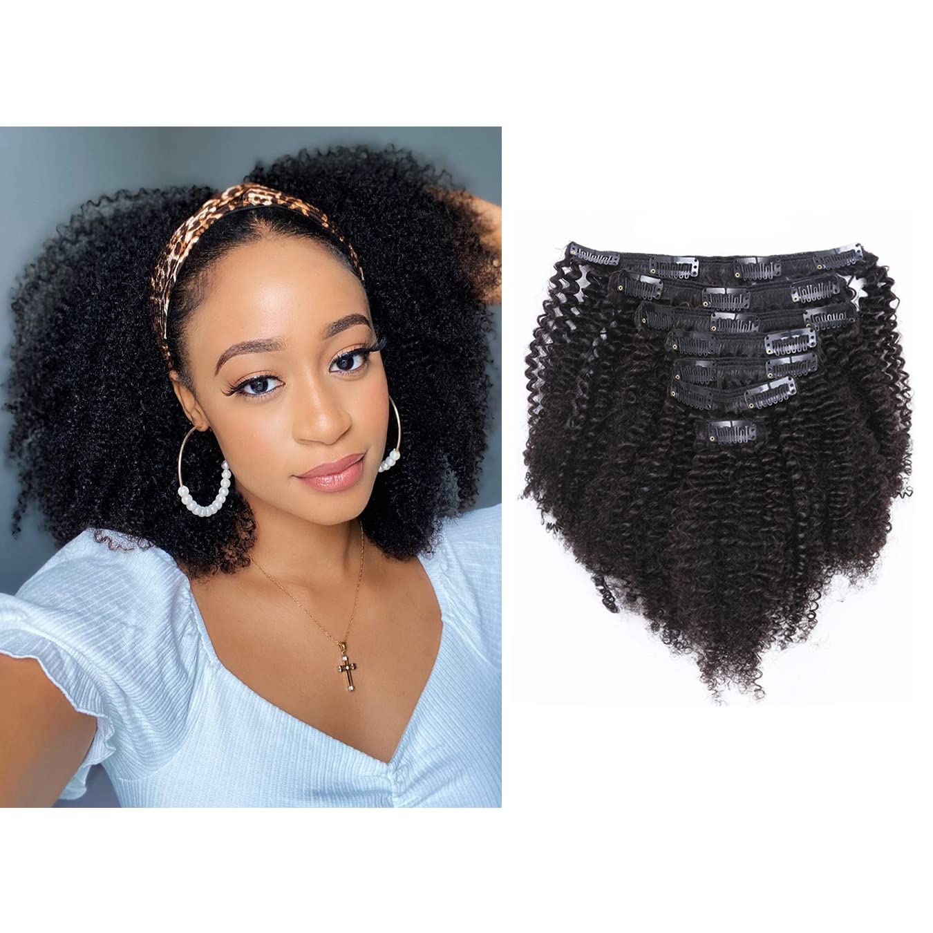 Afro Kinky Curly Clip in Human Remy Hair Extensions Brazilian Curly Clips Hair Extensions 4B 4C 8A Virgin Thick Natural Black Co