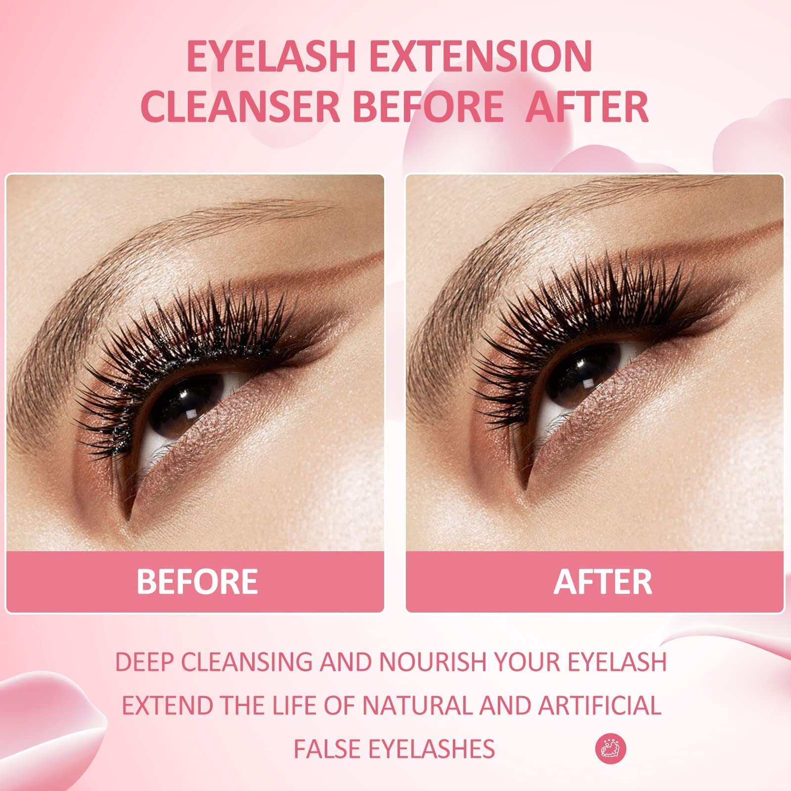 Eyelash Extension Cleanser 60Ml +Mascara Wand+ Brush Eyelid Foaming Cleanser,Eyelash Wash And Lash Bath For Extensions,Paraben &