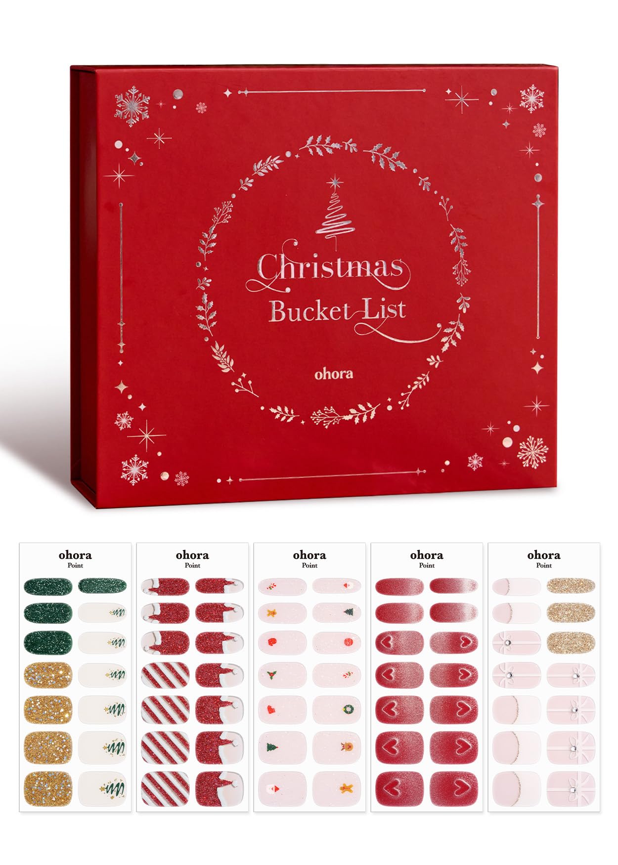 ohora Semi Cured Gel Nail Strips (2024 Christmas Bucket List Set (Limited Edition)) - Works with Any Nail Lamps, Salon-Quality, 
