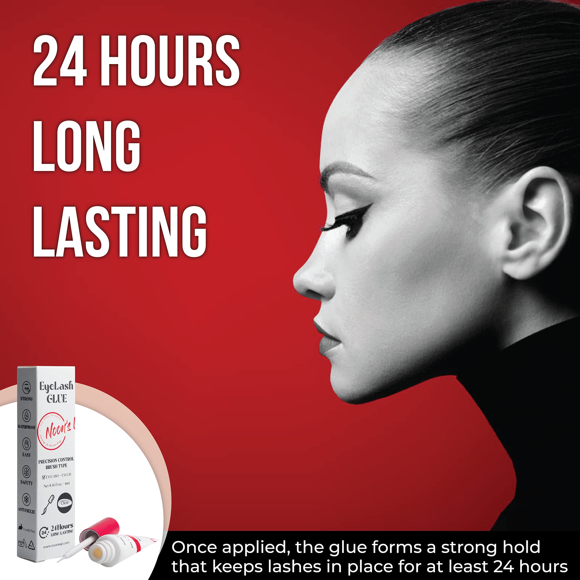Noon'S Up Eyelash Glue (Black) - Super Strong Hold Eyelash Adhesive | Waterproof Eyelash Glue | Hypoallergenic Lash Glue For Sen