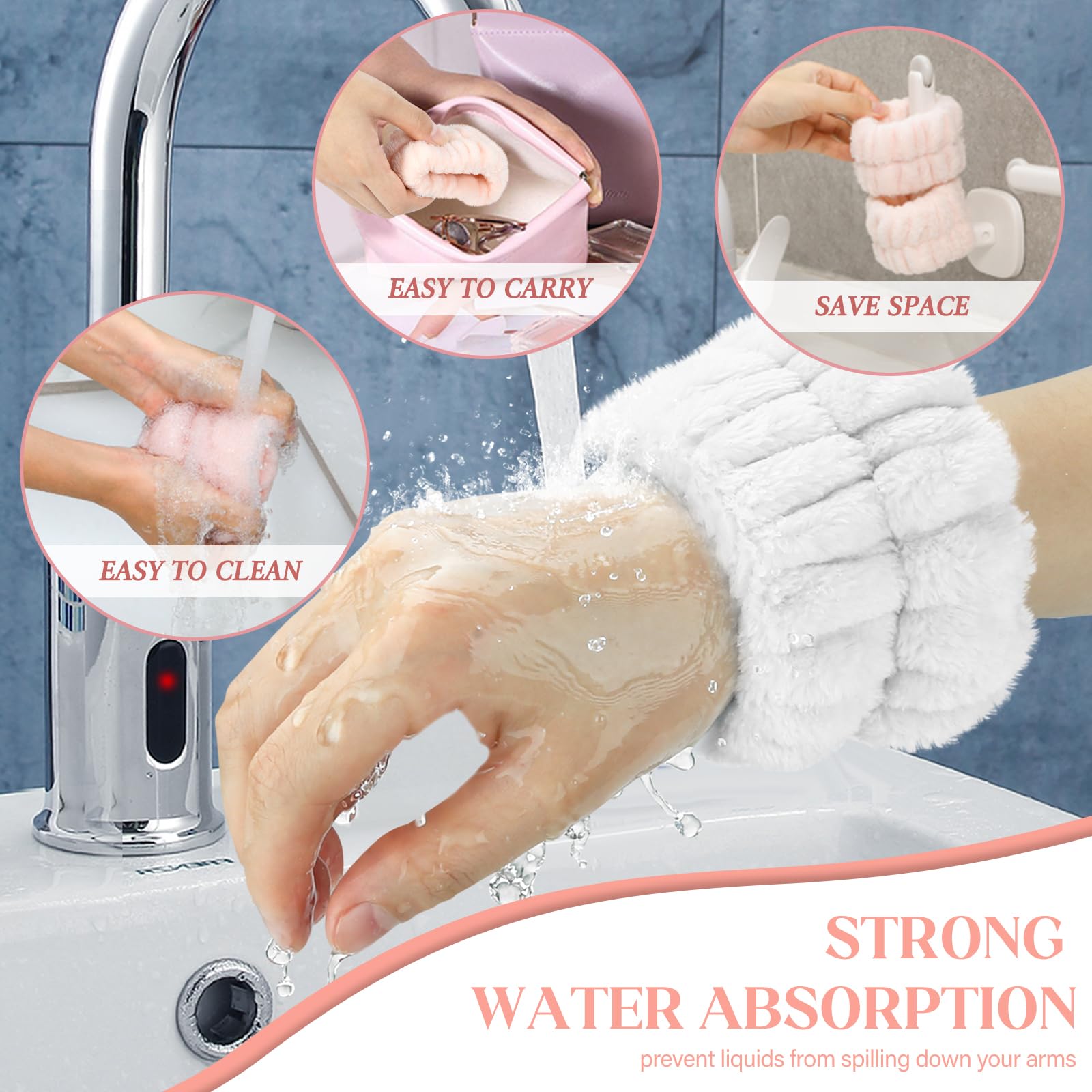 Microfiber Spa Wristbands - Absorbent Wrist Towels For Face Washing, Prevent Water From Spilling Down Your Arms (8 Pcs)