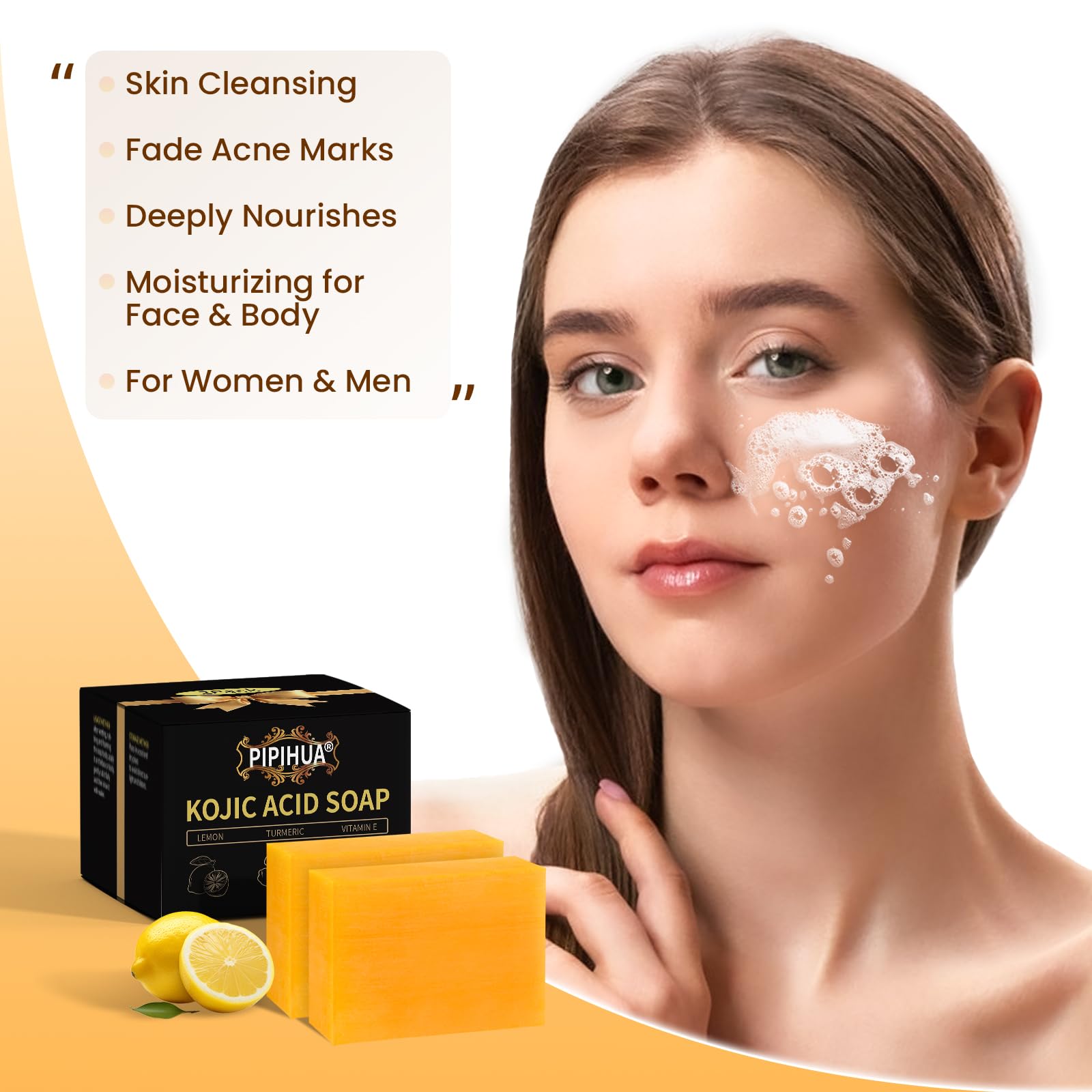PIPIHUA Lemon Turmeric Kojic Acid Soap: Soap for Skin Combines Lemon & Turmeric & Kojic acid & Collagen & Vitamin C & Glutathion