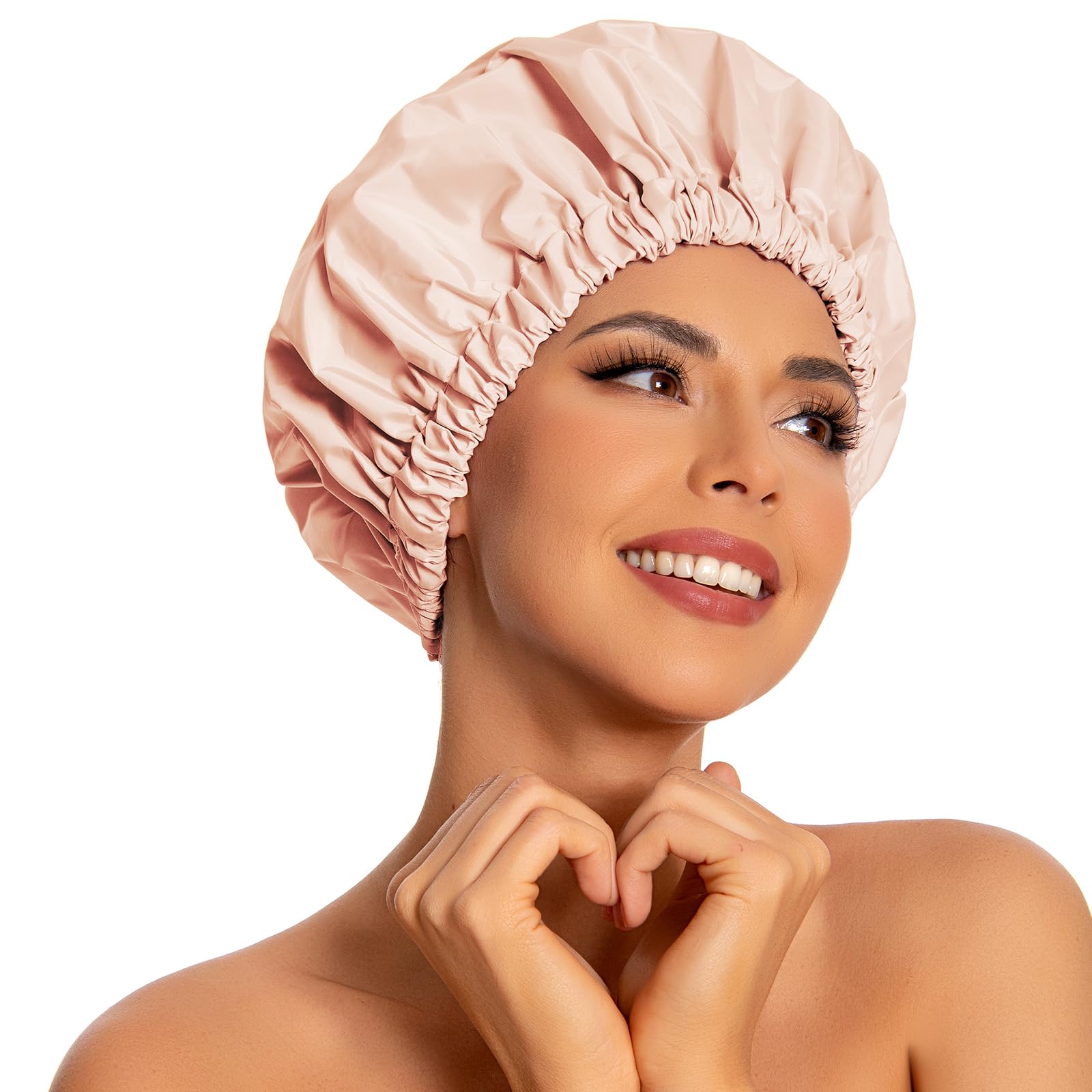 Reusable Shower Cap For Women, Large Waterproof Shower Bonnet Washable Elastic Band Bath Hair Hat For Long Hair, Braids(Orange)