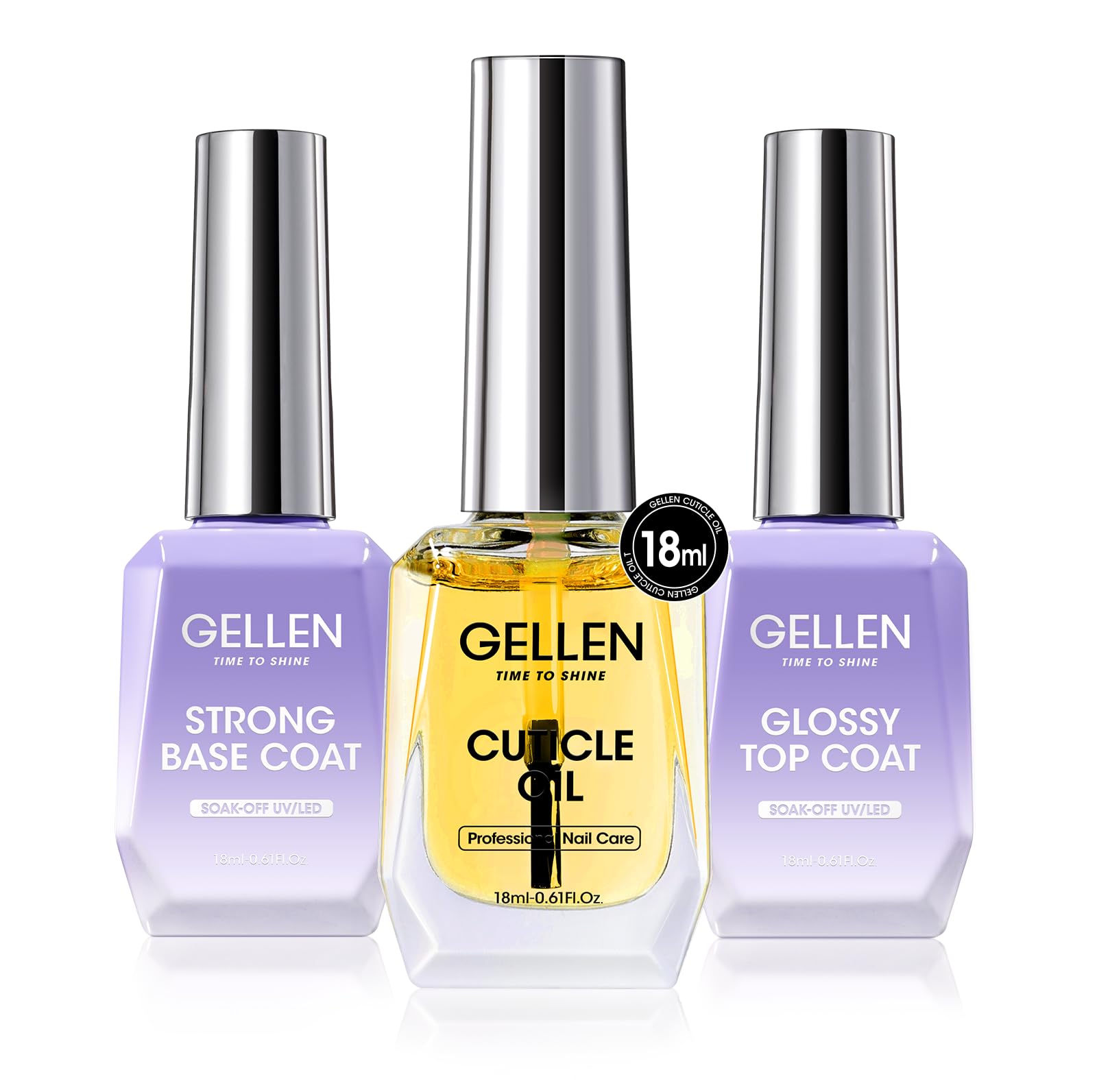 Gellen 18 ml Glossy Gel Top Coat, Base Coat Gel, Cuticle Oil