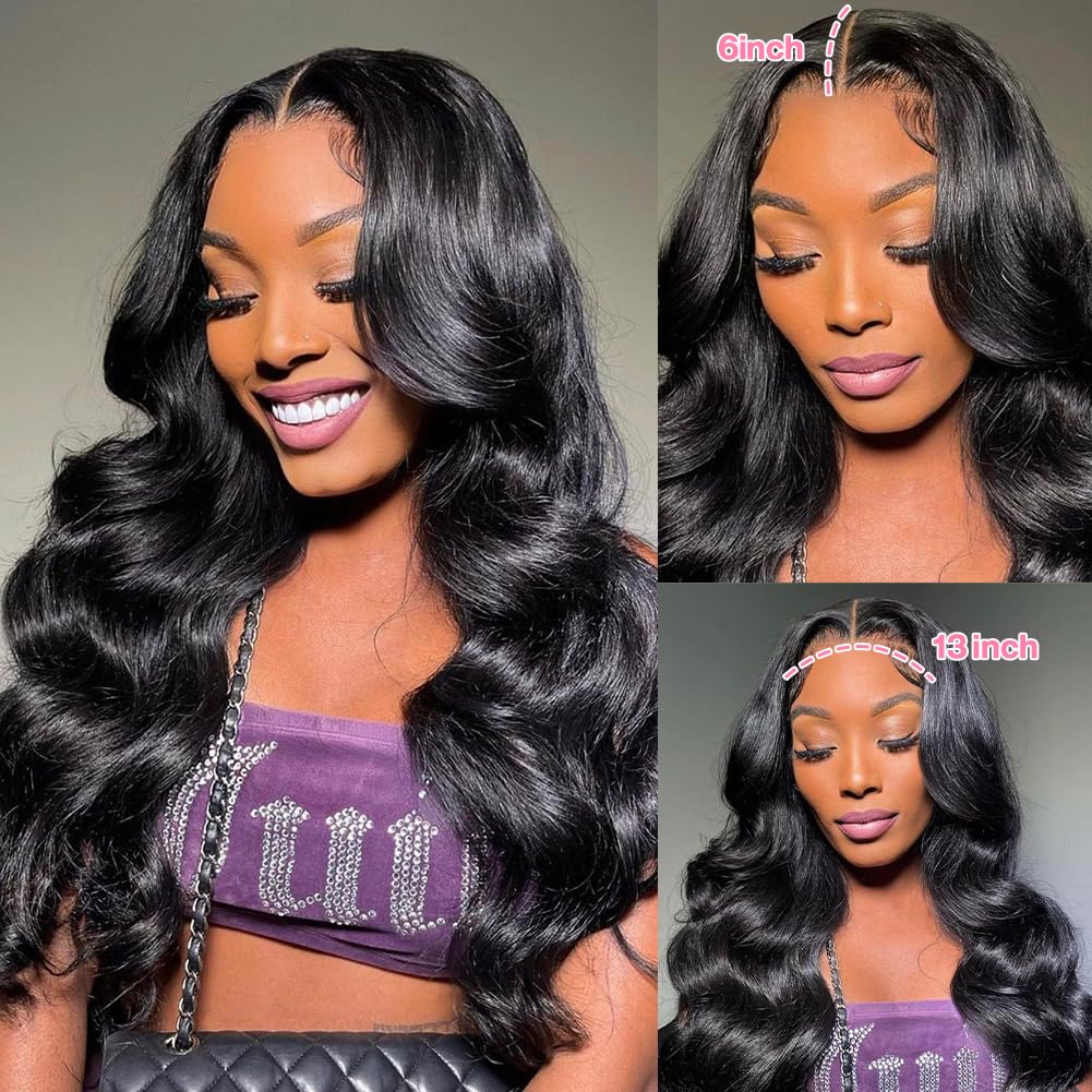 Yamikk 13X6 Hd Lace Front Wigs Human Hair Pre Plucked Bleached Knots 180 Density Body Wave Frontal Wigs For Women With Baby Hair