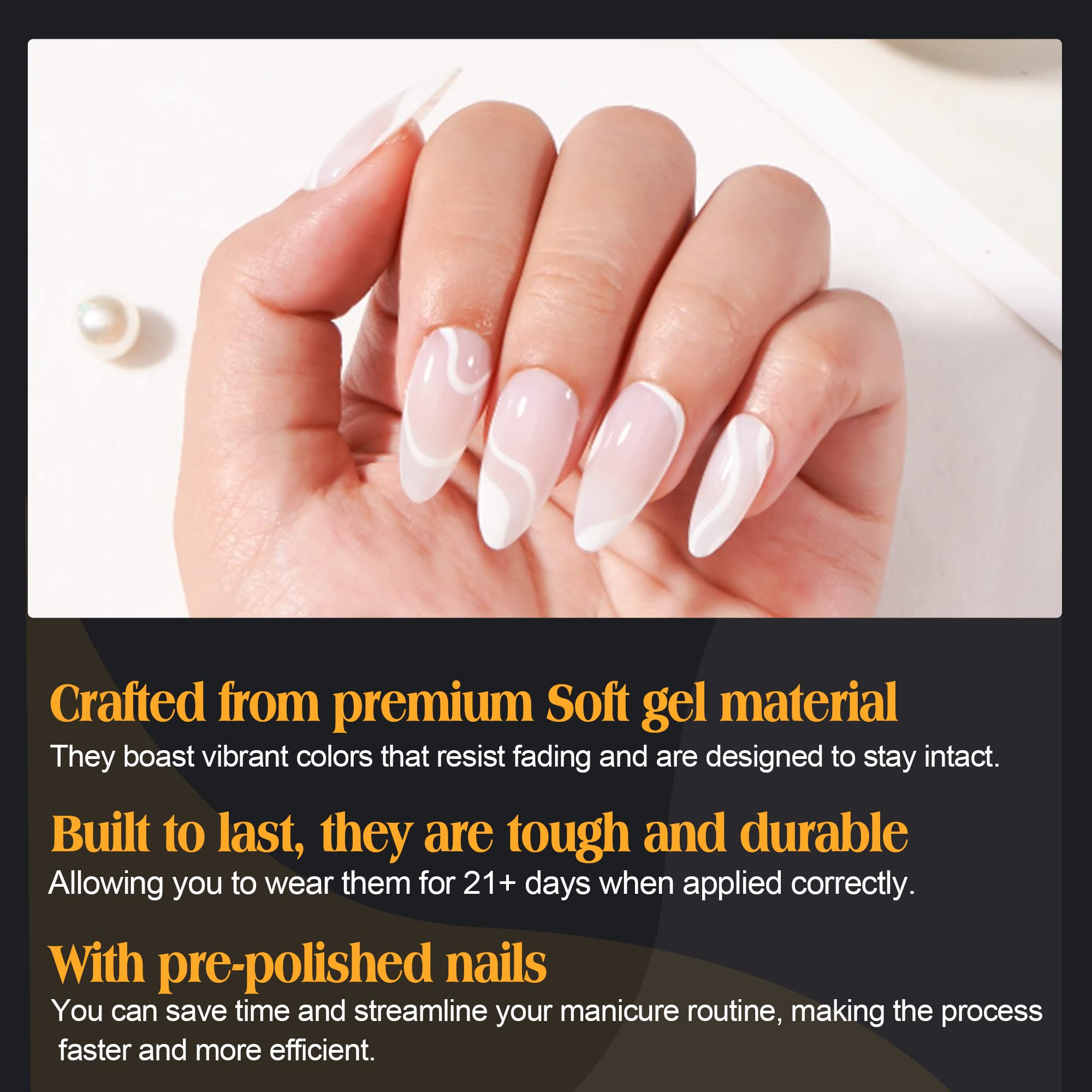 Una Gella Almond False Nails, 504Pcs Soft Gel Tips, Clear, Medium, 12 Sizes, For Nail/Dip/Poly Extensions, Press On Nails