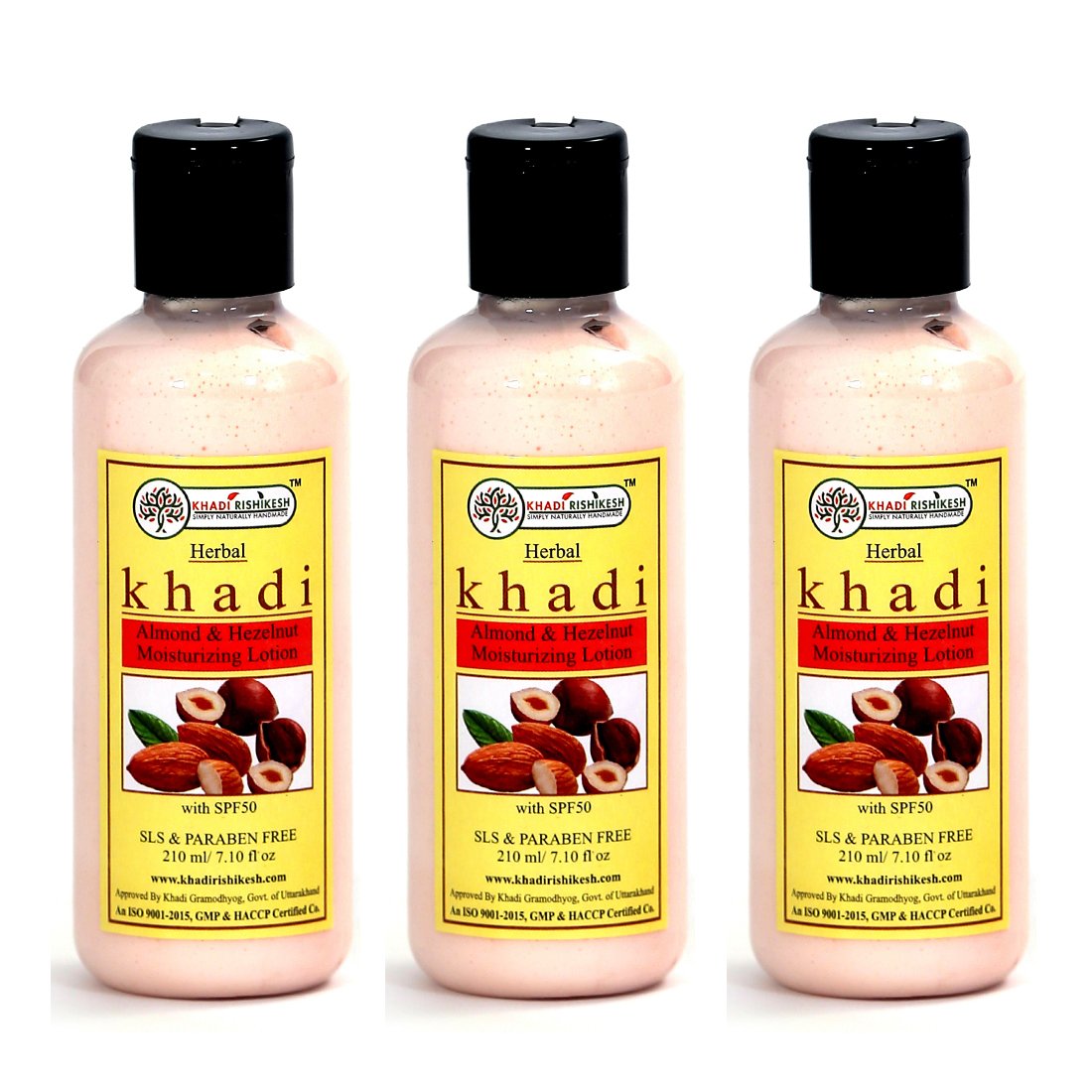 Khadi Rishikesh Herbal Almond & Hezelnut Moisturizing Lotion Combo Set Pack Of 3 X 210 Ml (630 Ml)