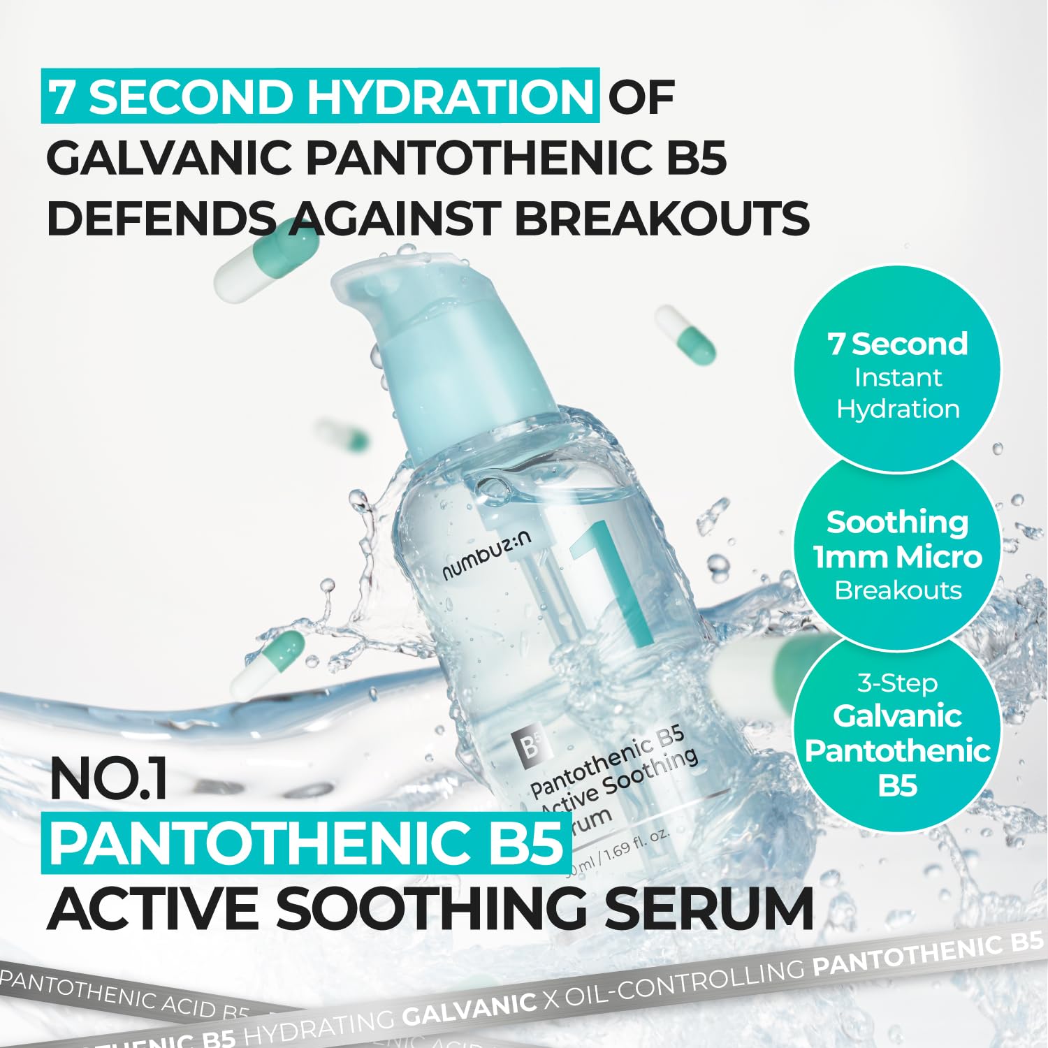 Numbuzin No.1 Pantothenic B5 Active Soothing Serum | Lightweight Facial Serum, Excess Oil Control, Acne Soothing, Pantothenic Ac