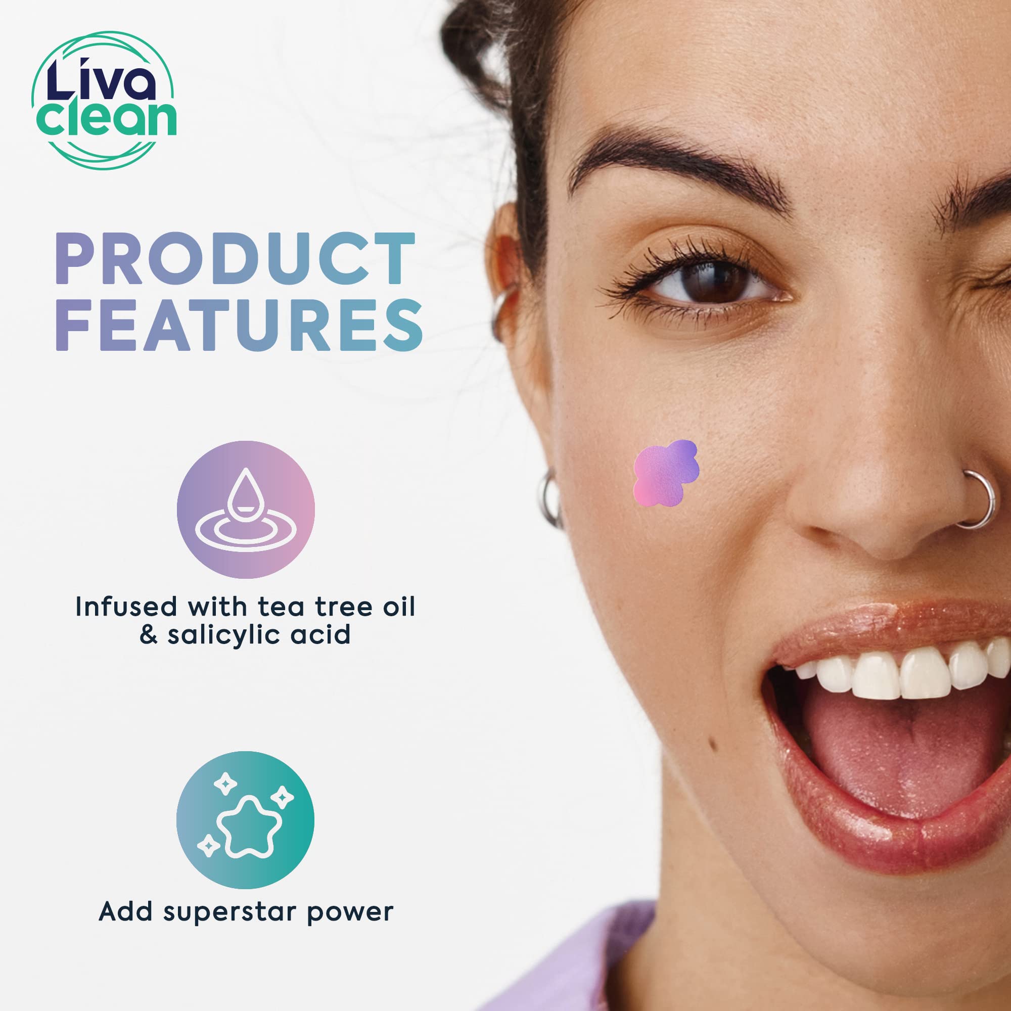 LivaClean 240 CT Holographic Cute Acne Patches - Space Edition w/Salicylic Acid & Tea Tree Oil for Face - Hydrocolloid Star Pimp