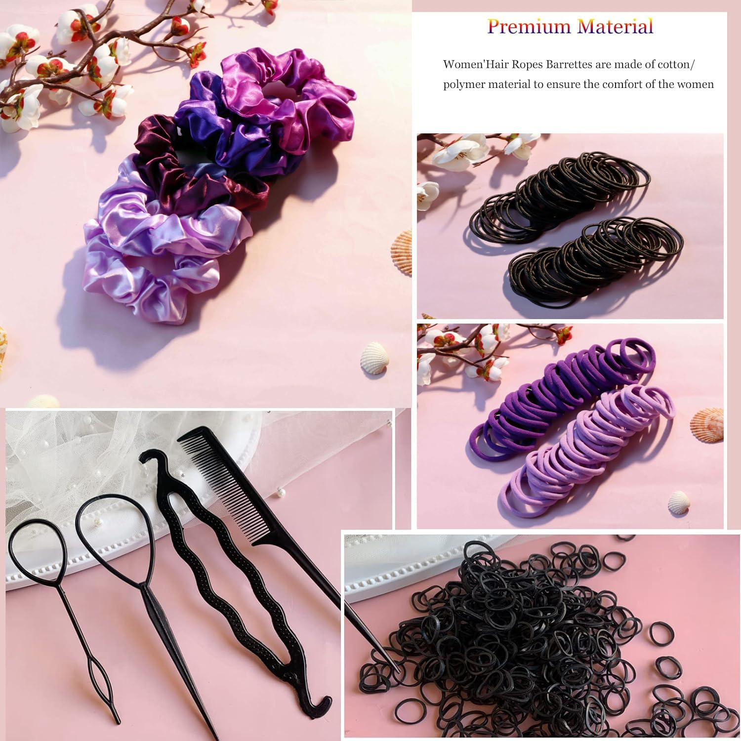 Yanrong Hair Accessories For Woman, 755Pcs Set Seamless Ponytail Holders Variety Hair Scrunchies Hair Bands Scrunchy Hair Ties F