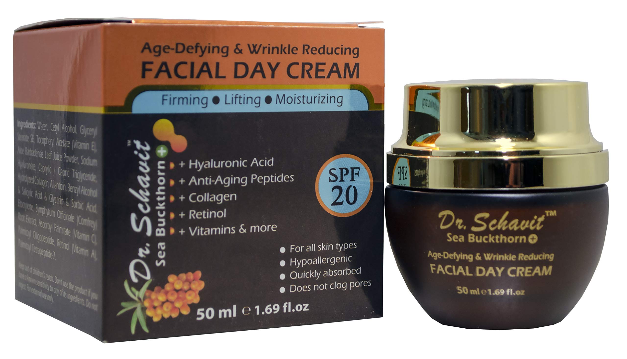 DR. SCHAVIT Sea Buckthorn+ Age-Defying & Wrinkle Reducing Day Cream - Collagen Retinol Anti Wrinkle Face Cream SPF 20 - Wrinkle 