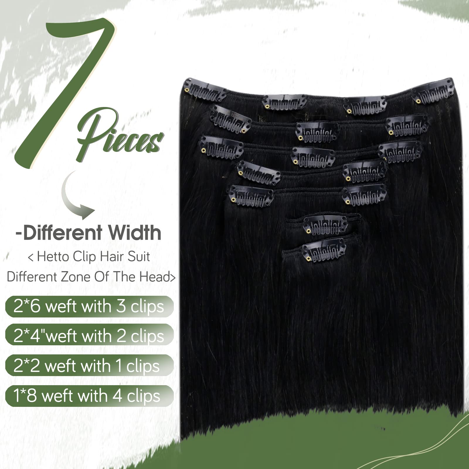 Hetto Clip In Hair Extensions Human Hair Black Double Weft Clip In Human Hair Extensions #1 Jet Black Clip In Extensions Remy Hu