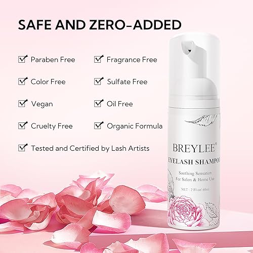 Breylee 100 Ml Lash Shampoo For Lash Extensions, Lash Fan Dryer+Rinse Bottle+Brushes+Cotton Puff, Eyelash Extension Cleanser, La