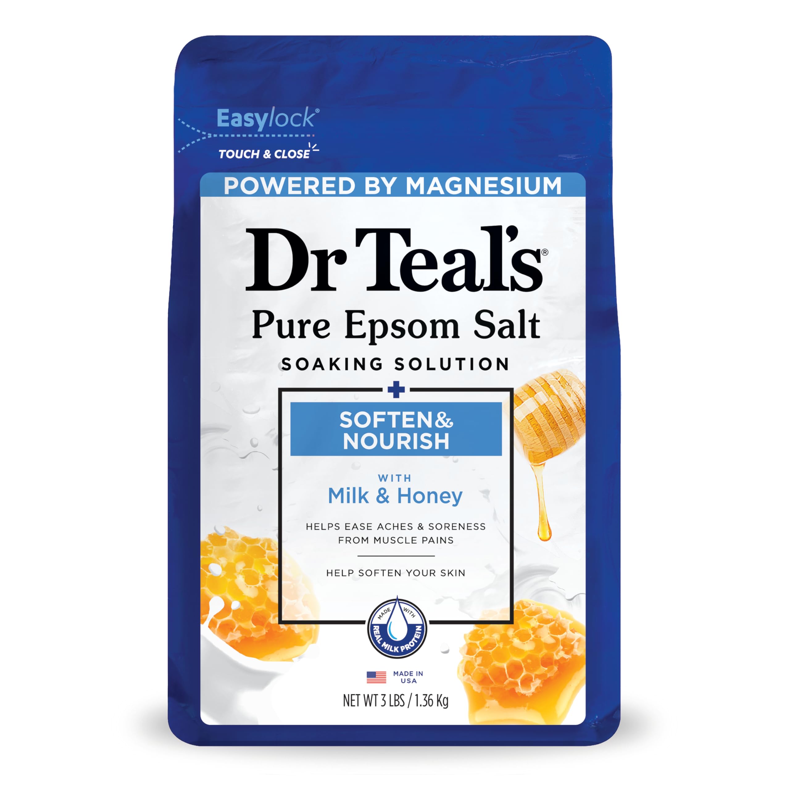 Dr Teal's Epsom Salt Soaking Solution, Soften & Nourish with Milk and Honey, 48 Oz (Packaging May Vary)