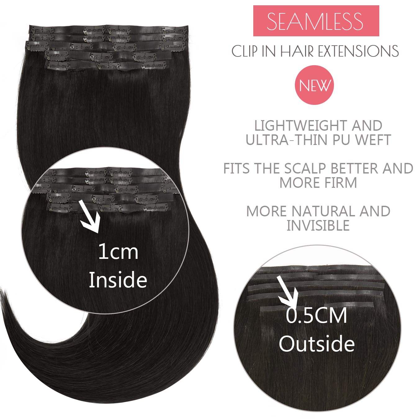 Loxxy Human Hair Clip In Extensions Thin Pu Weft Natural Black Invisible Seamless Clip In Hair Extensions Real Human Hair Natura