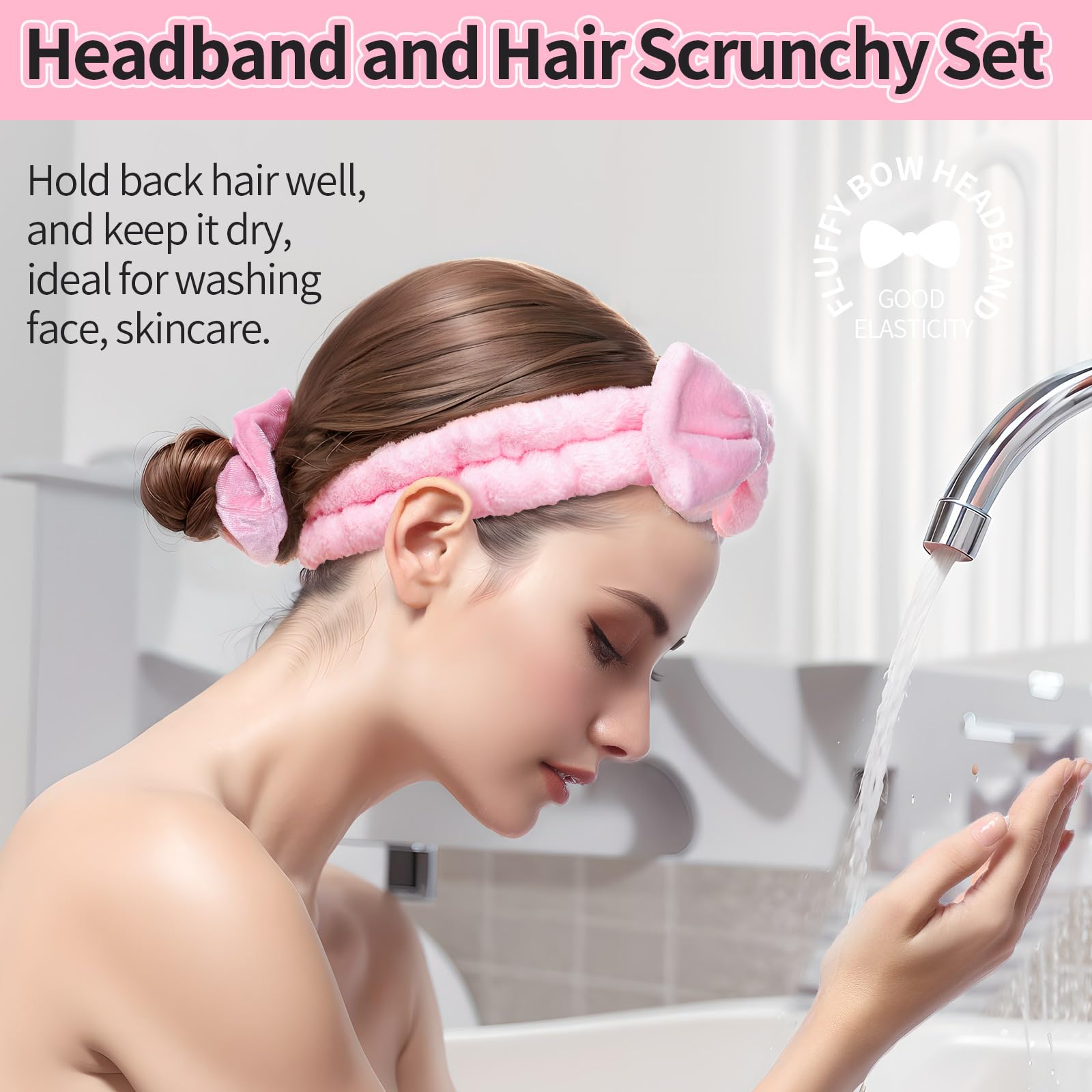 LEOBRO Spa Headband for Washing Face, Makeup Headband, Skincare Headband, Face Wash Headband, Pink White Black Headbands for Wom