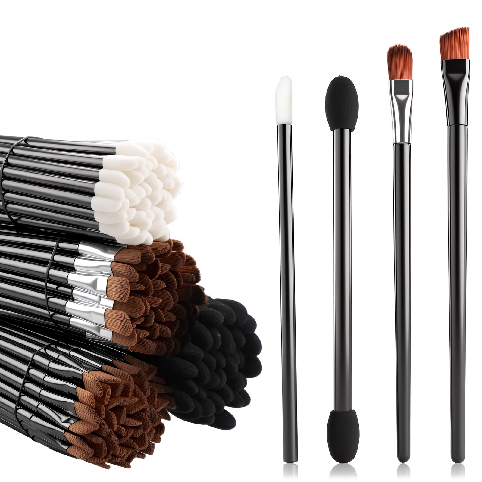 250 Pcs Disposable Makeup Applicators Set  50 Angled Eyebrow Brushes, 50 Flat Brow Brushes, 50 DoubleEnd Disposable Makeup Bru