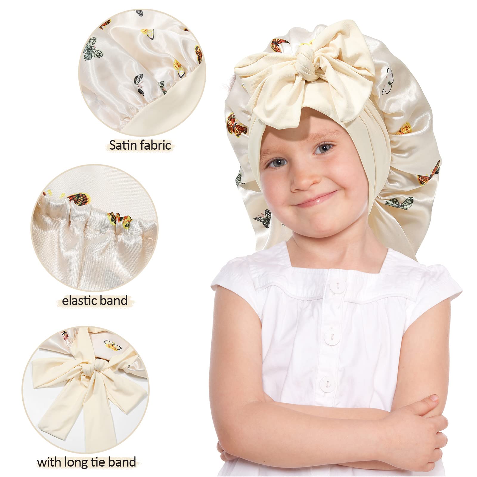 Awaytr Long Toddler Silk Bonnet For Sleeping Elastic Satin Bonnets For Curly Hair Braid Bonnet Night Cap For Aged 3-12 Kids (But