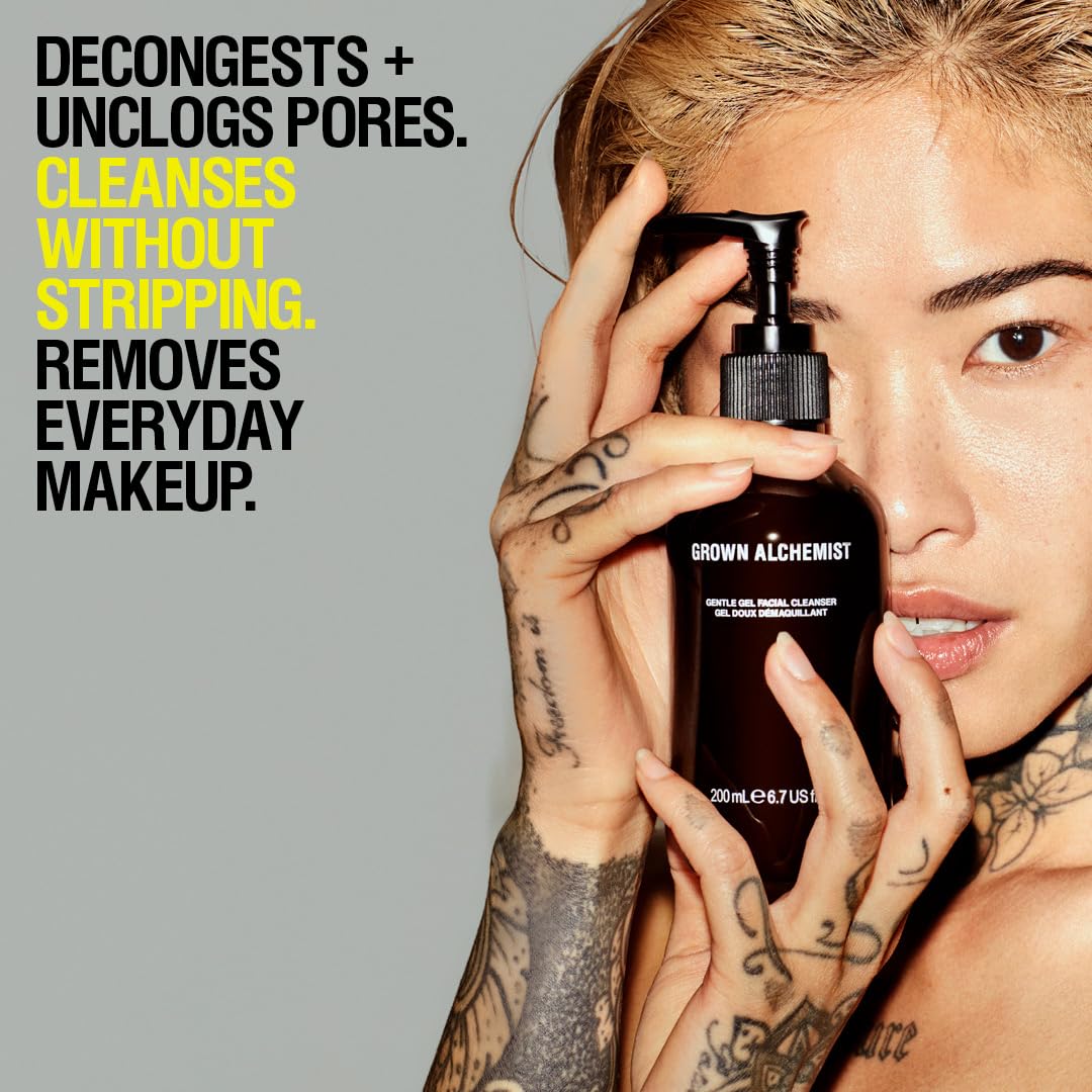 Grown Alchemist Gentle Gel Facial Cleanser (200ml) with Bergamot and Rosebud. Hydrating Exfoliating Face Wash with Willow Bark,