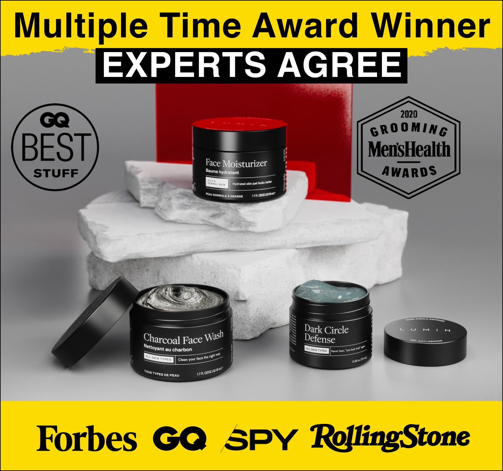 Lumin - Smooth Operator Detox Trio - Men's skincare kit, Includes: Charcoal Face Wash Daily Detox, Charcoal Scrub Deep Detox & D