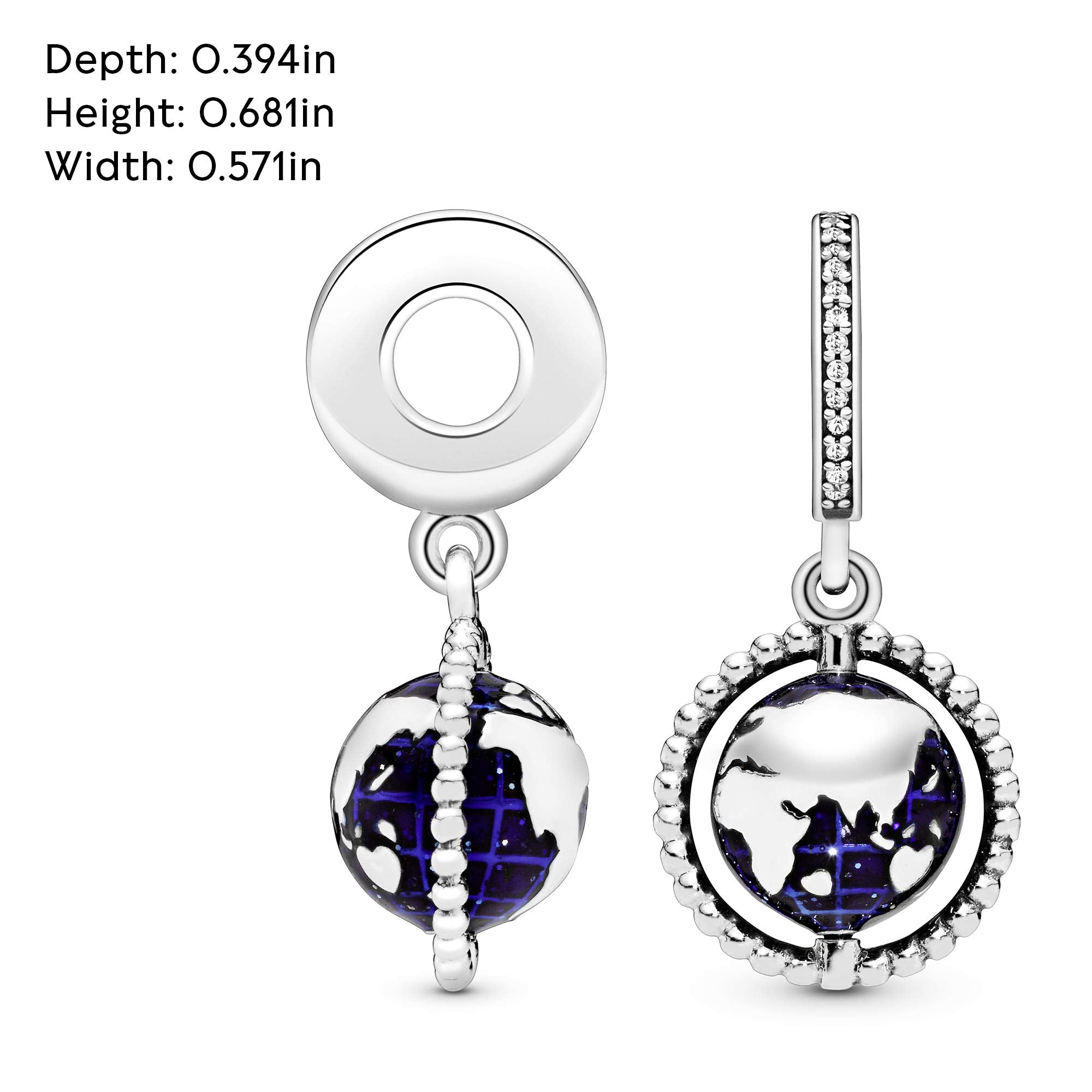 PANDORA Jewelry Spinning Globe Dangle Cubic Zirconia Charm in Sterling Silver, No Box