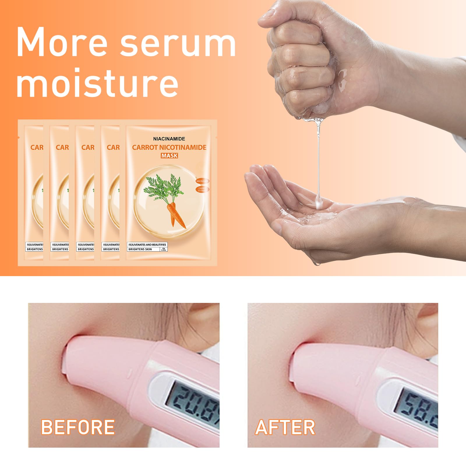 GUOYAOLIFU Carrot Nicotinamide Facial Mask for Women,Hydrating Face Mask Sheet Home SPA,Moisturizing Face Sheet Mask for Dry,Oil
