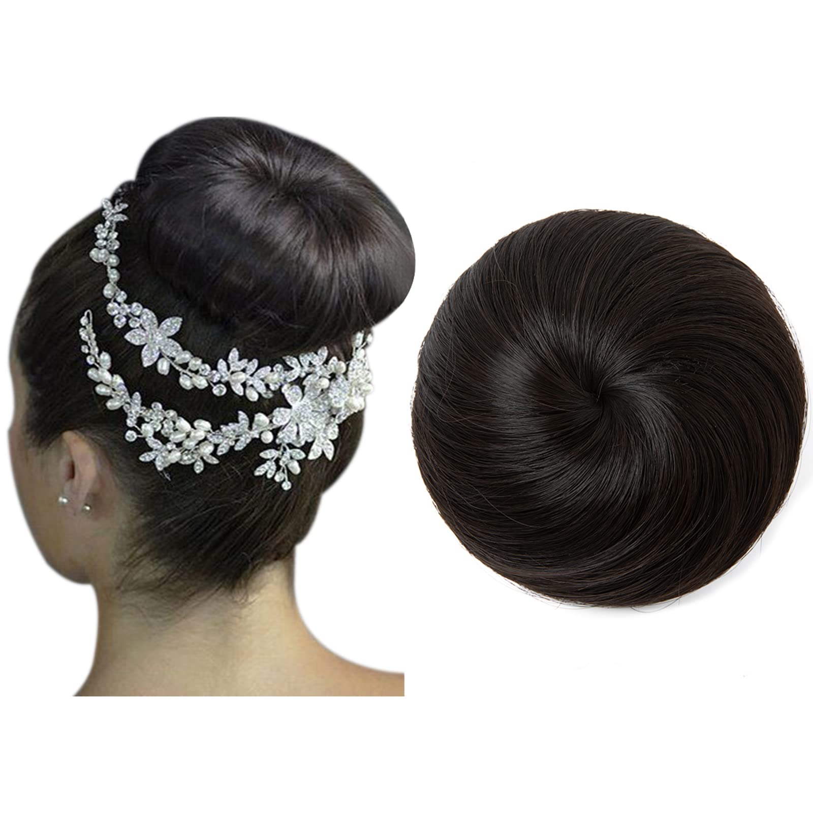 Sarla Black Brown Hair Bun Extension Updo Drawstring Ballet Buns Hair Pieces For Women Girls Lady Synthetic Donut Chignon