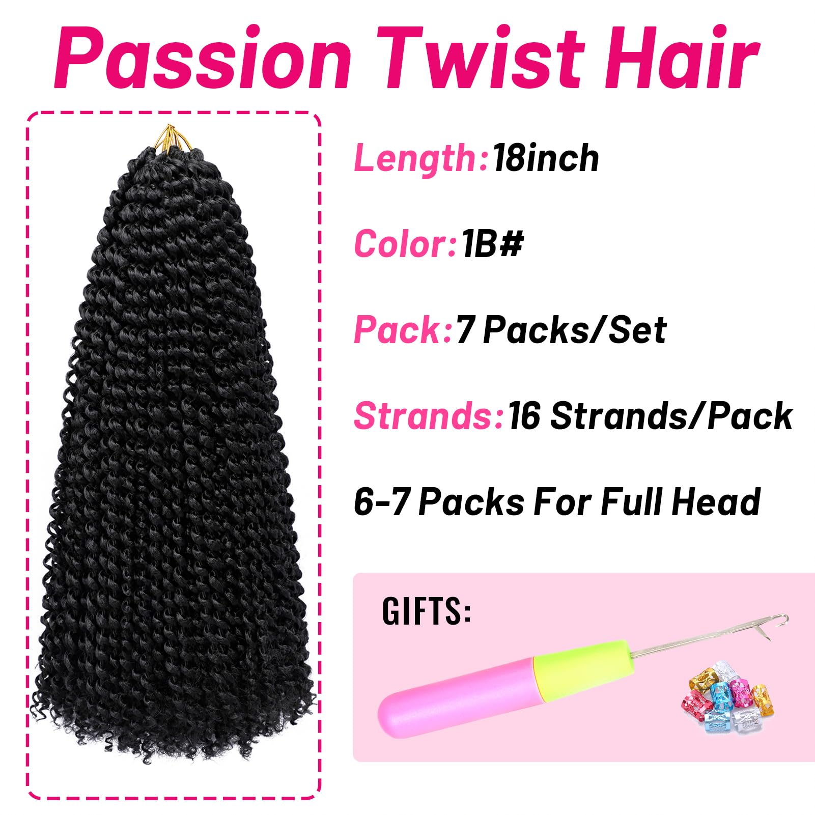 Dorsanee Passion Twist Hair 18 Inch 7 Pakcs Water Wave Crochet Hair Bohemian Curly Braiding Hair For Boho Braids, Yanky Twist, C