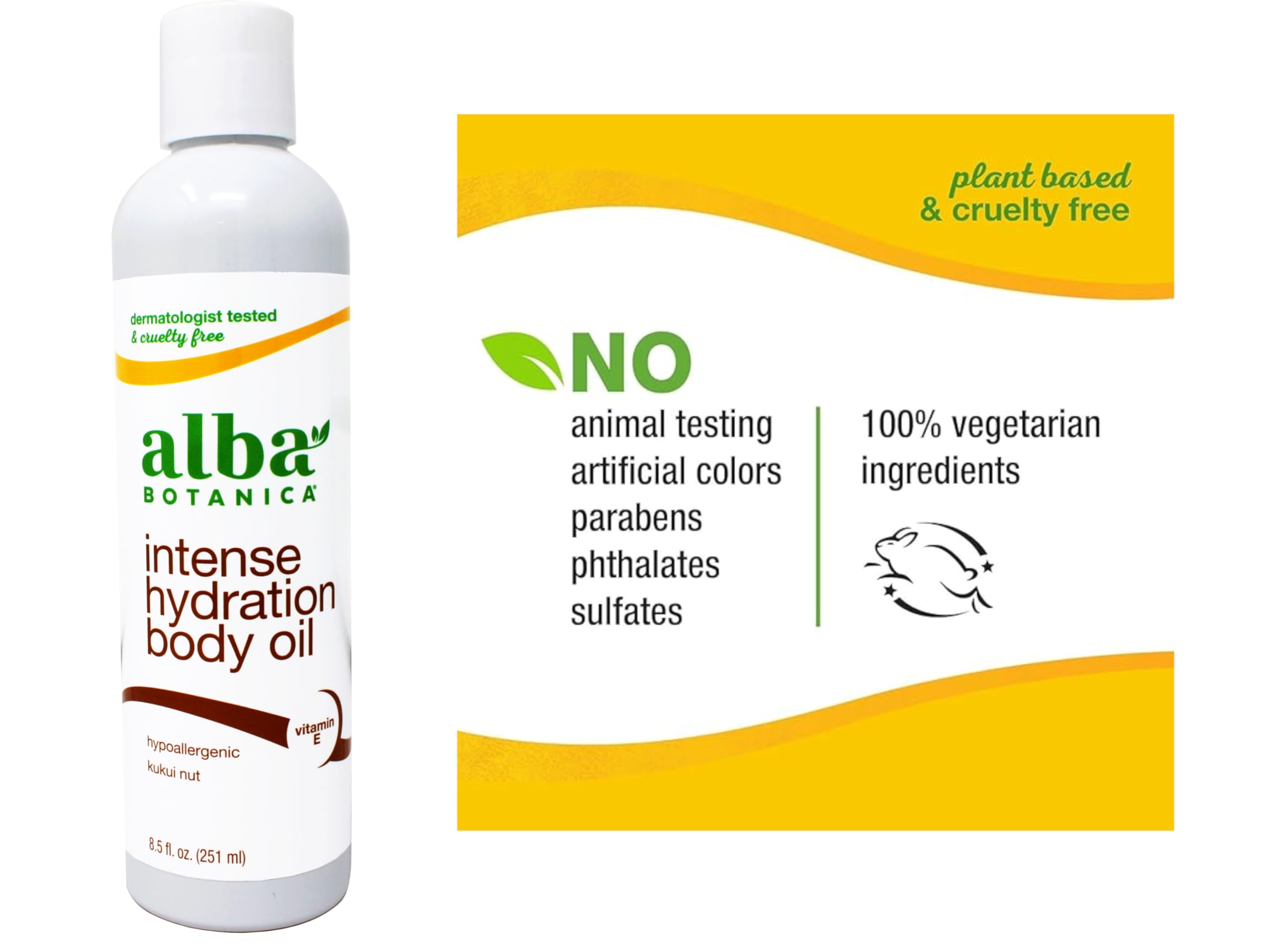Alba Botanica Intense Hydration Body Oil, with Kukui Nut and Vitamin E, 8.5 FL OZ