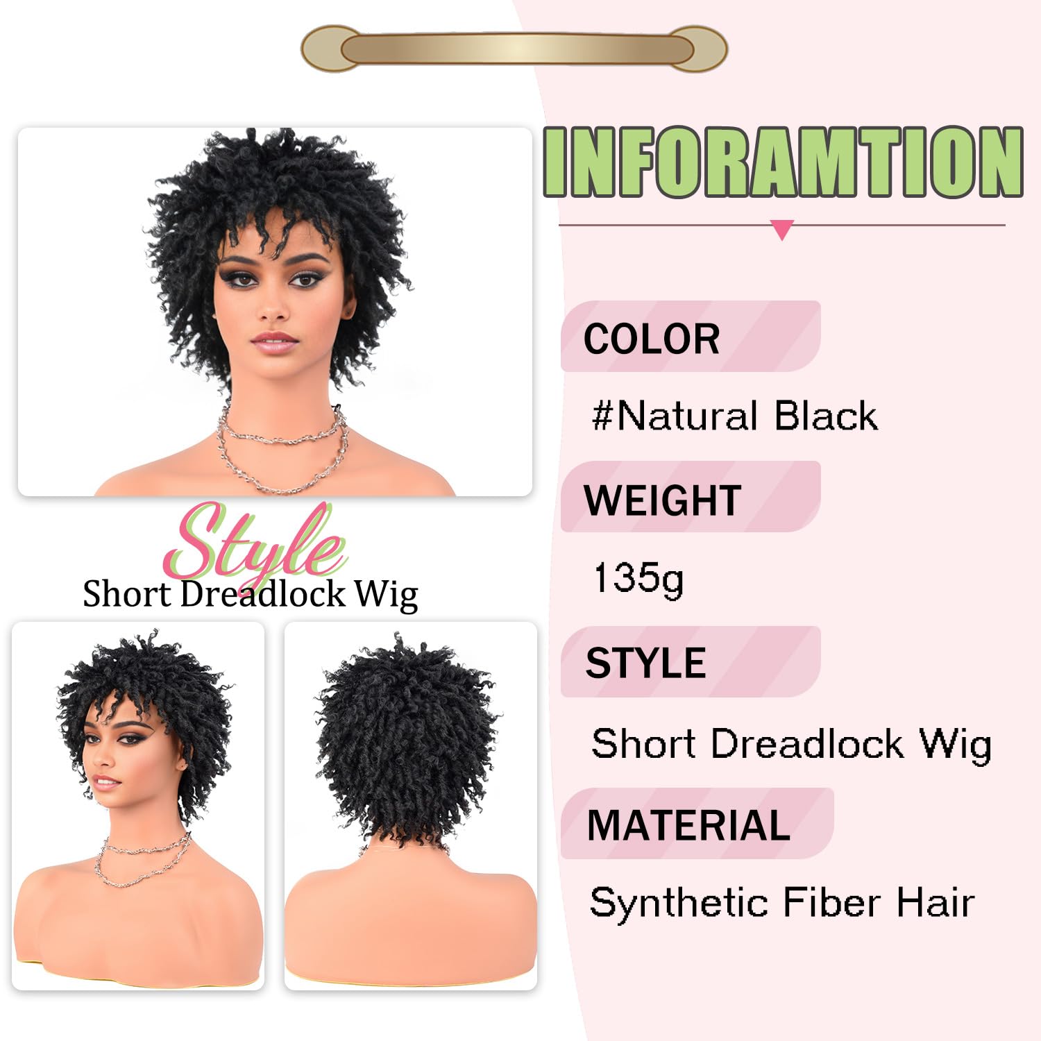 Sun Locs Short Dreadlocks Wigs For Black Women And Men, Pixie Cut Synthetic Afro Twists Dreadlocks Wig Faux Locs Braided Full Ha