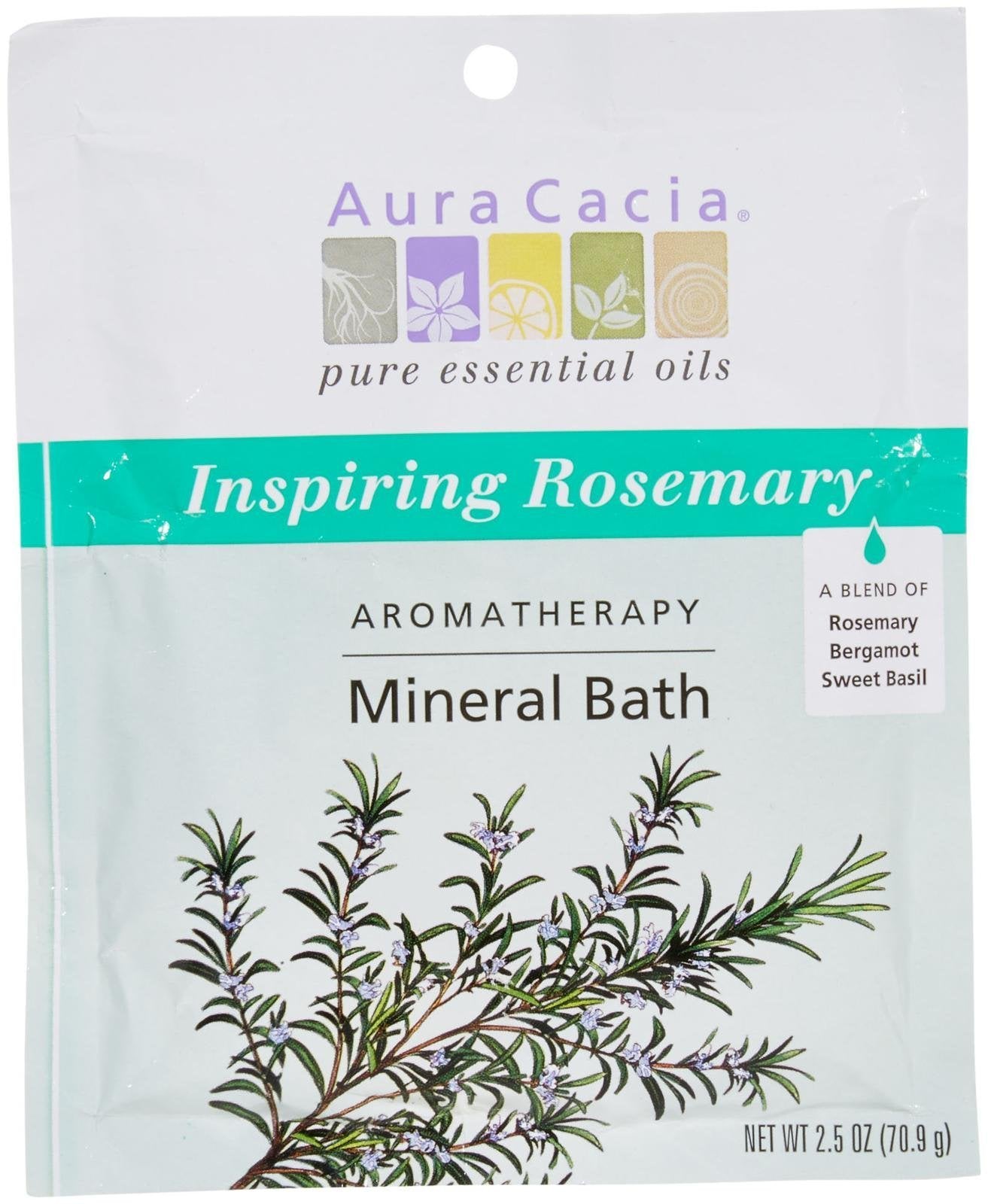 Aura Cacia Inspiring Rosemary Aromatherapy Mineral Bath | 2.5 Oz. Packet