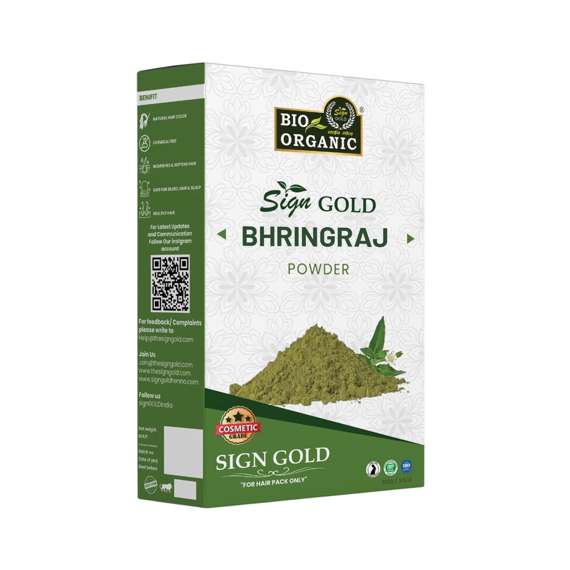Sign Gold Bio Organic Bhringraj Powder | Natural Hair & Scalp Care | Promotes Hair Growth & Strength | Ayurvedic Herbal Powder |