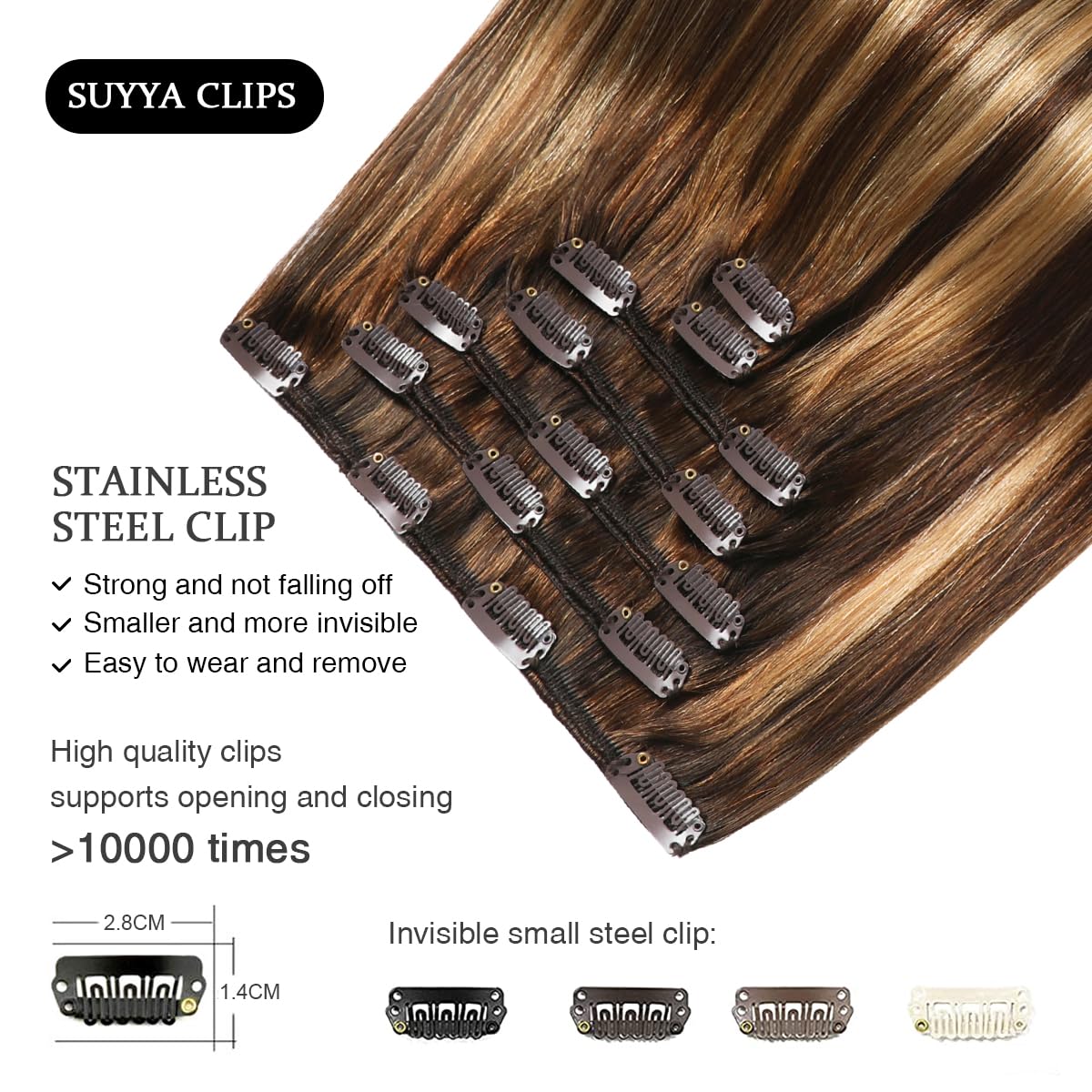 Suyya Clip In Hair Extensions Real Human Hair 14 Inch 110G 7Pcs Hair Extensions Human Hair Clip Ins Silky Straight Double Weft O