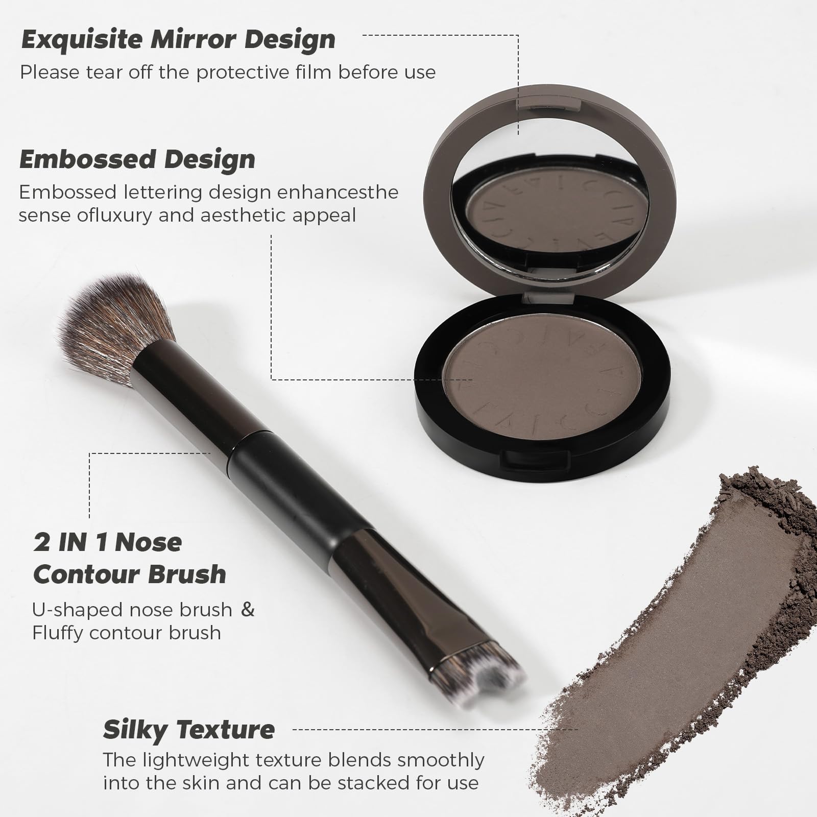 Cool Toned Contour Palette with 2 IN 1 Nose Contouring Brush & Mirror, ?Delicate Texture??Multi-Purposes & Buildable??Long Lasti