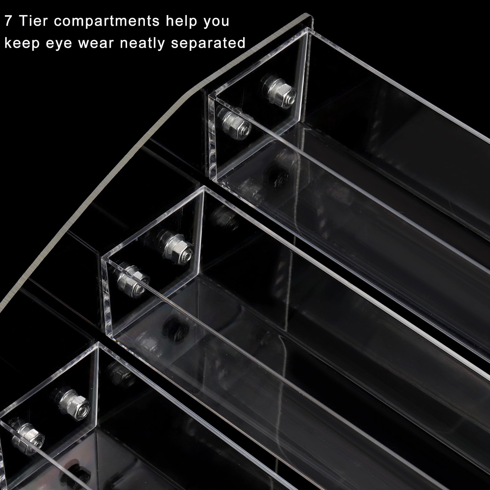 SOUJOY 7 Tier Sunglass Organizer Stand, Acrylic Sunglass Holder, Clear Nail Polish Display Stand, Eyewear Countertop Storage Tra