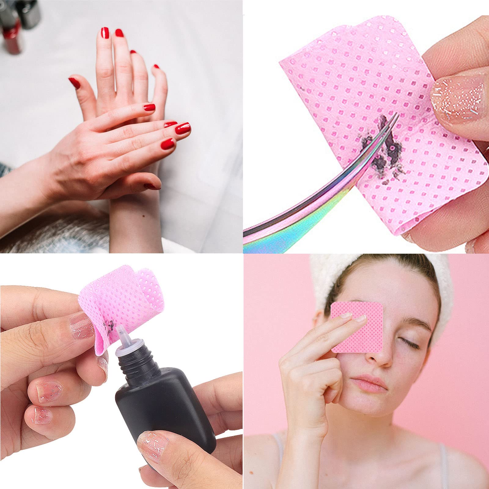 Lint Free Nail Wipes, 1200Pcs Pink Eyelash Extension Glue Cleaning Wipes, Absorbent Soft Non-Woven Fabric Gel Nail Polish Remove