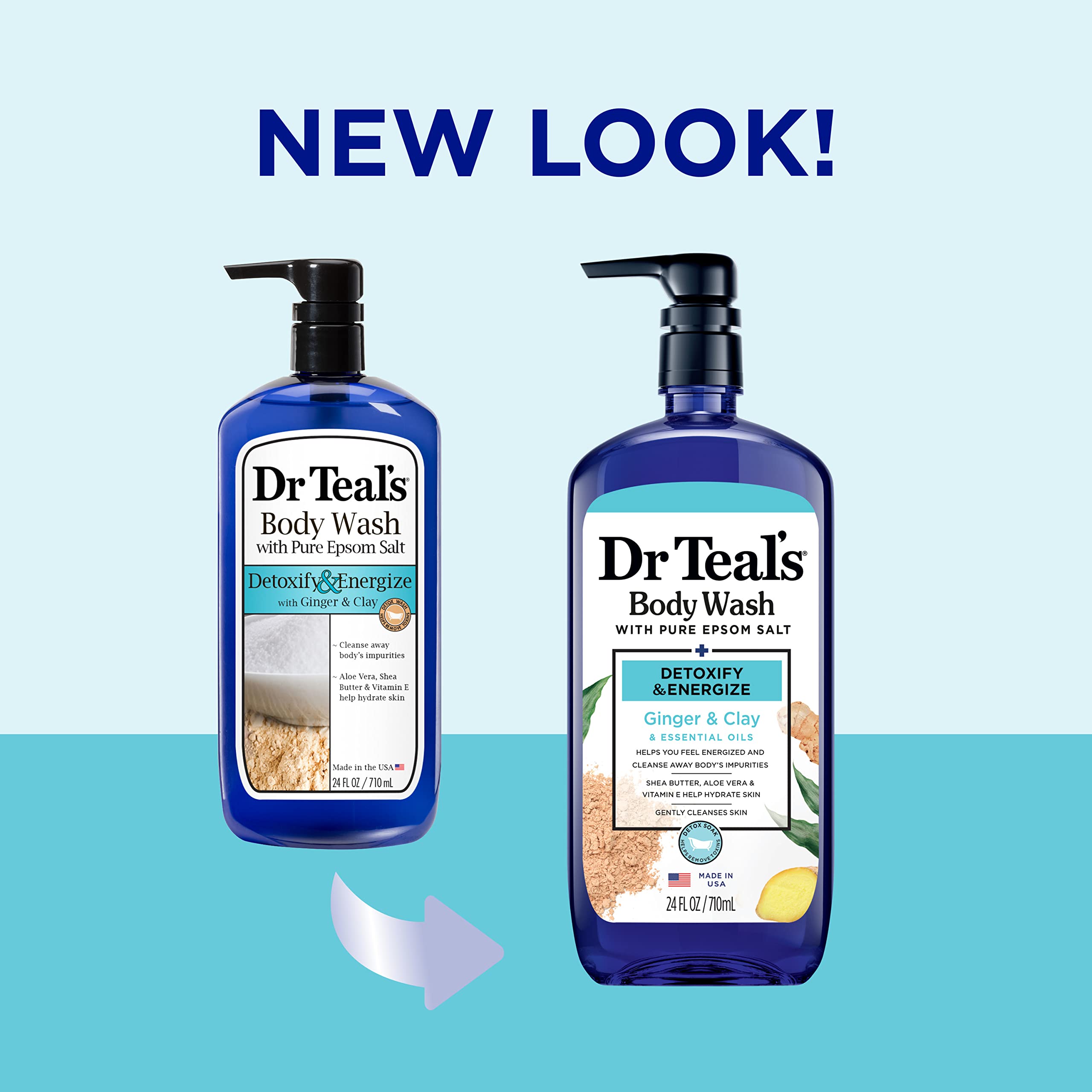 Dr Teal'S Body Wash With Pure Epsom Salt, Detoxify & Energize With Ginger & Clay, 24 Fl Oz (Pack Of 4)