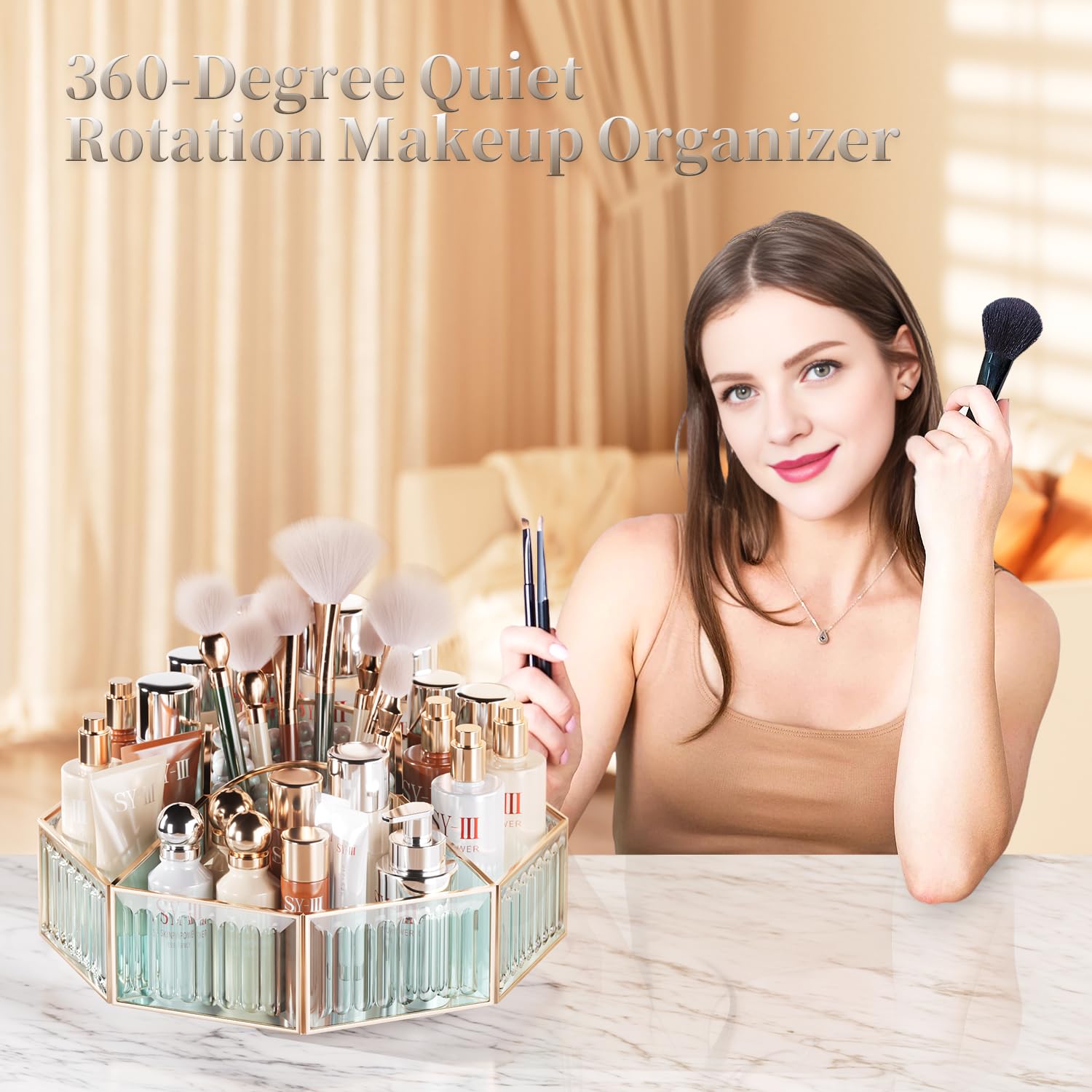 Coralhouse Rotating Makeup Organizer Makeup Organizer Countertop High Hardness Glass Cosmetic And Skincare Organizer,Bathroom Co