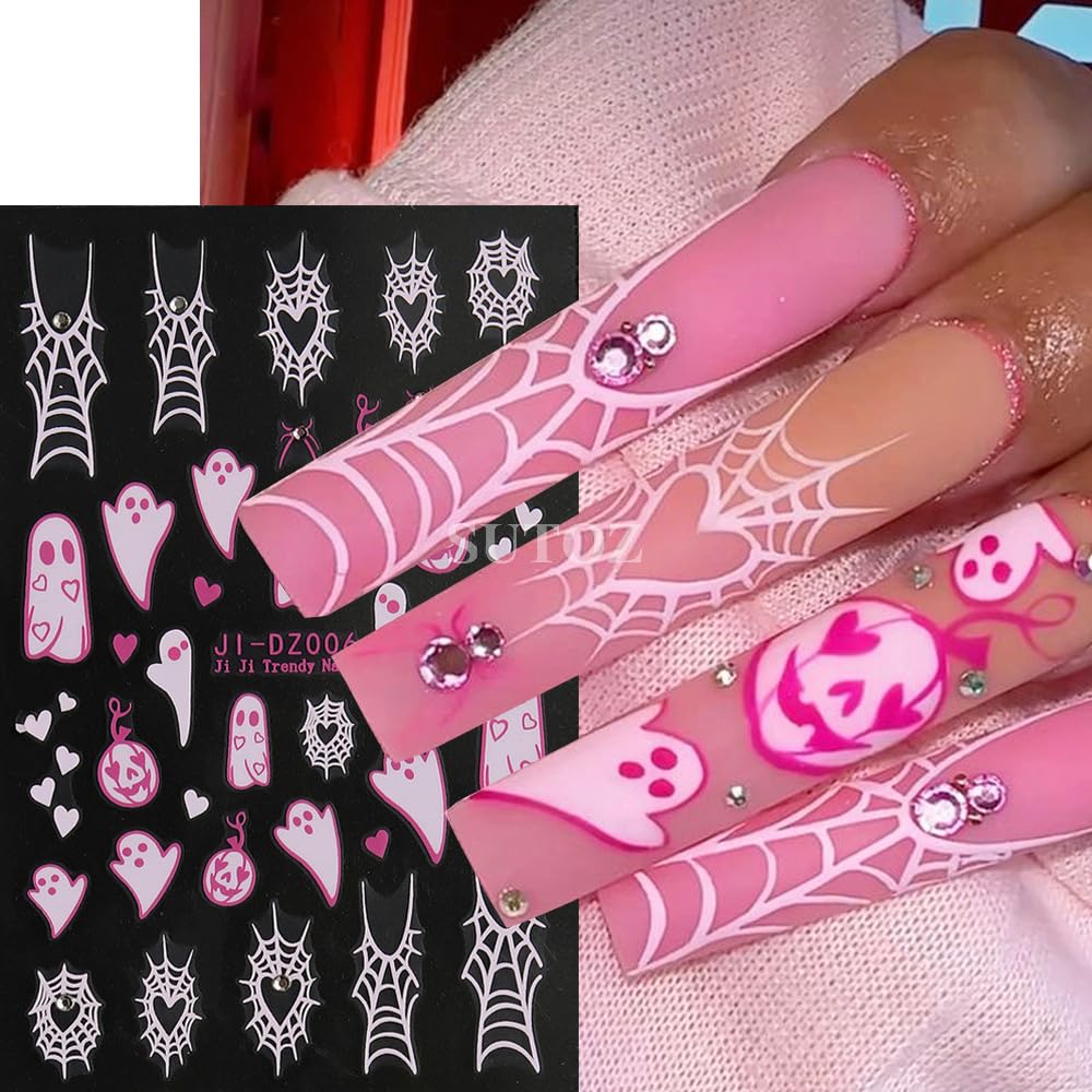 Halloween Nail Art Stickers Decals Ghost Spider Web Crystal Nail Decals 3Pcs Pumpkin Ghost 3D Self-Adhesive Halloween Nail Art S