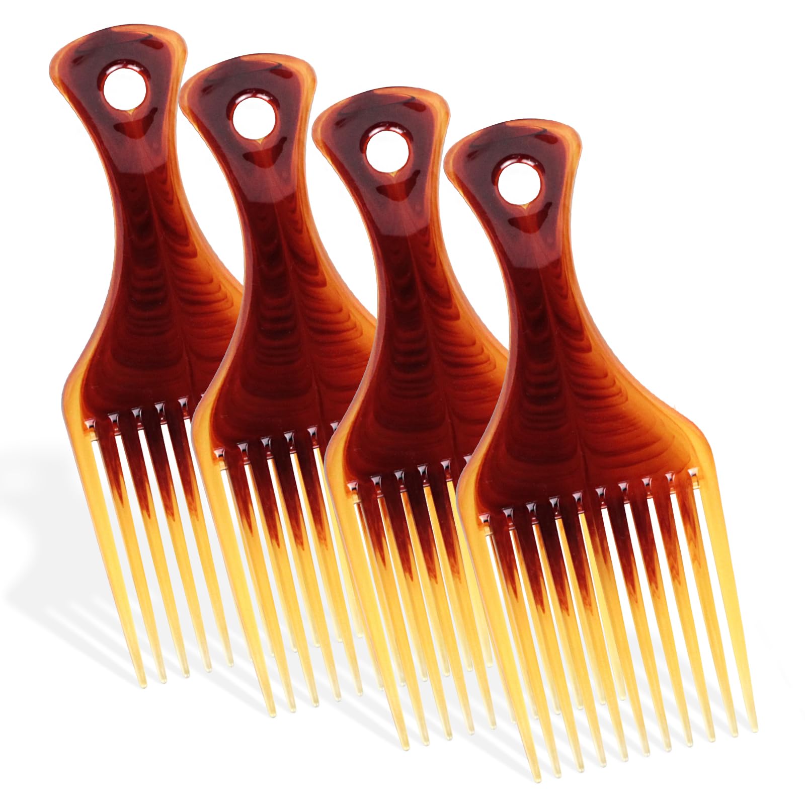 4 Pack WideTooth Tortoiseshell Hair Combs  Afro Pick & Styling Comb Set for Thick Hair, Hairdressing, Braiding & Scalp Massage