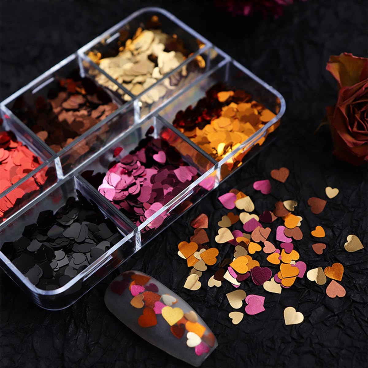 Heart Nail Glitter Sequins 3D Holographic Metallic Nail Flakes Gold Red Black Love Heart Nail Sequins Decals Valentine'S Day Nai