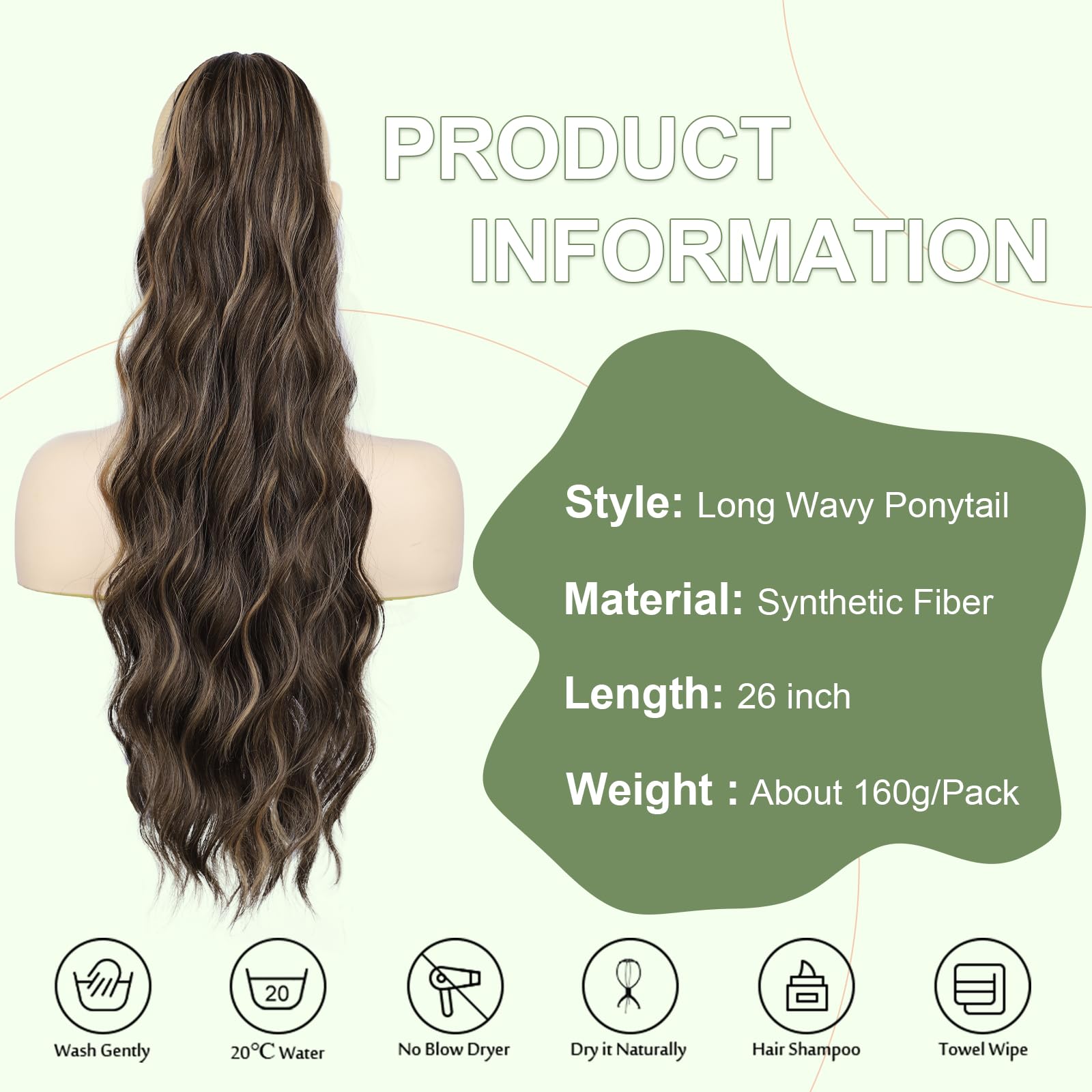 Freemeige Long Wavy Drawstring Ponytail Extension For Black Women Synthetic Clip In Pony Tail Hairpieces 26 Inch Curly Ponytail