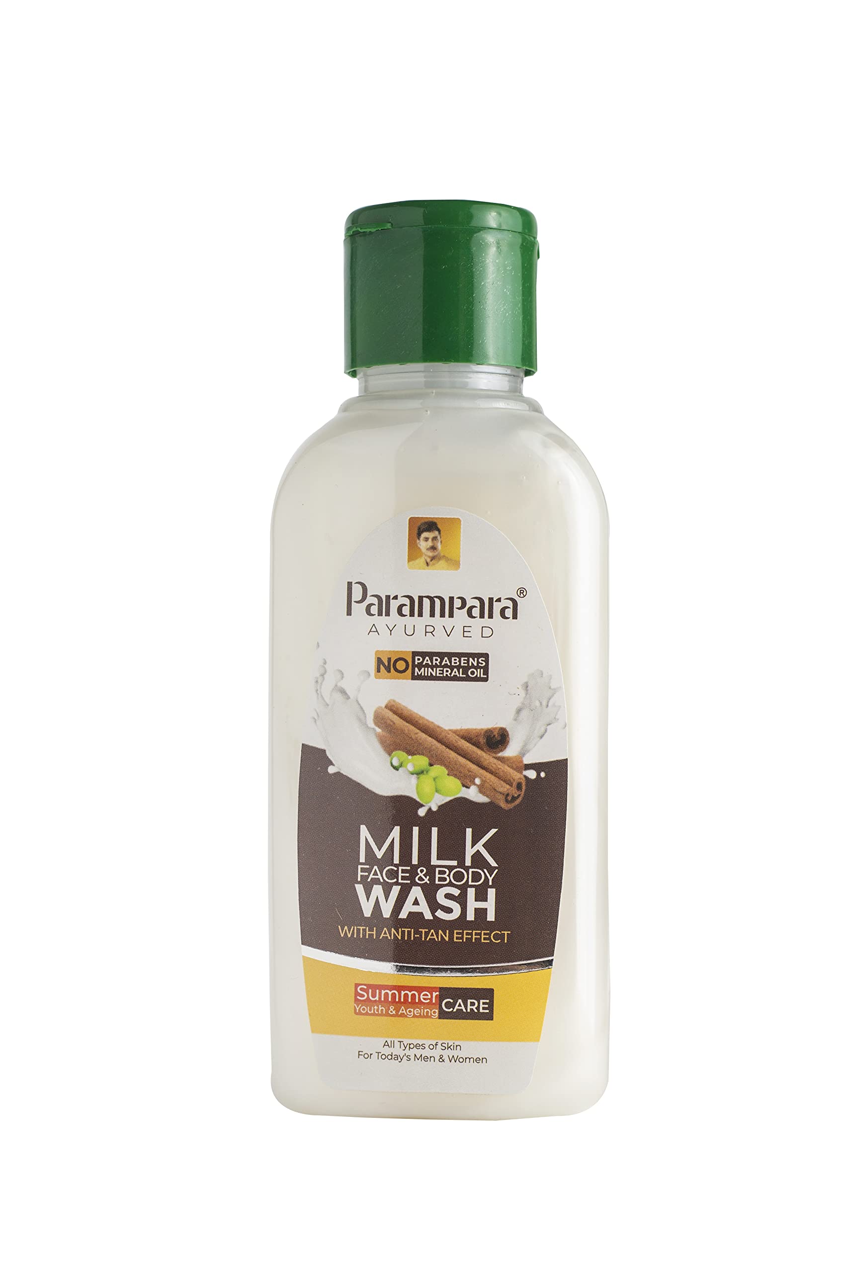 Parampara Ayurved Milk Face & Body Wash | Anti Tan Herbal Cleanser With Tulsi, Swet Chandan & Vitamin E | Brightening & Moisturi