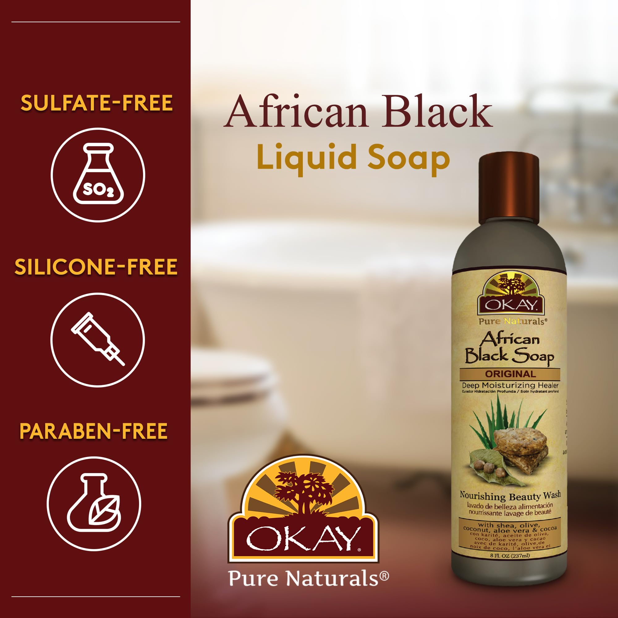 Okay African Black Soap Liquid 8Oz / 237Ml