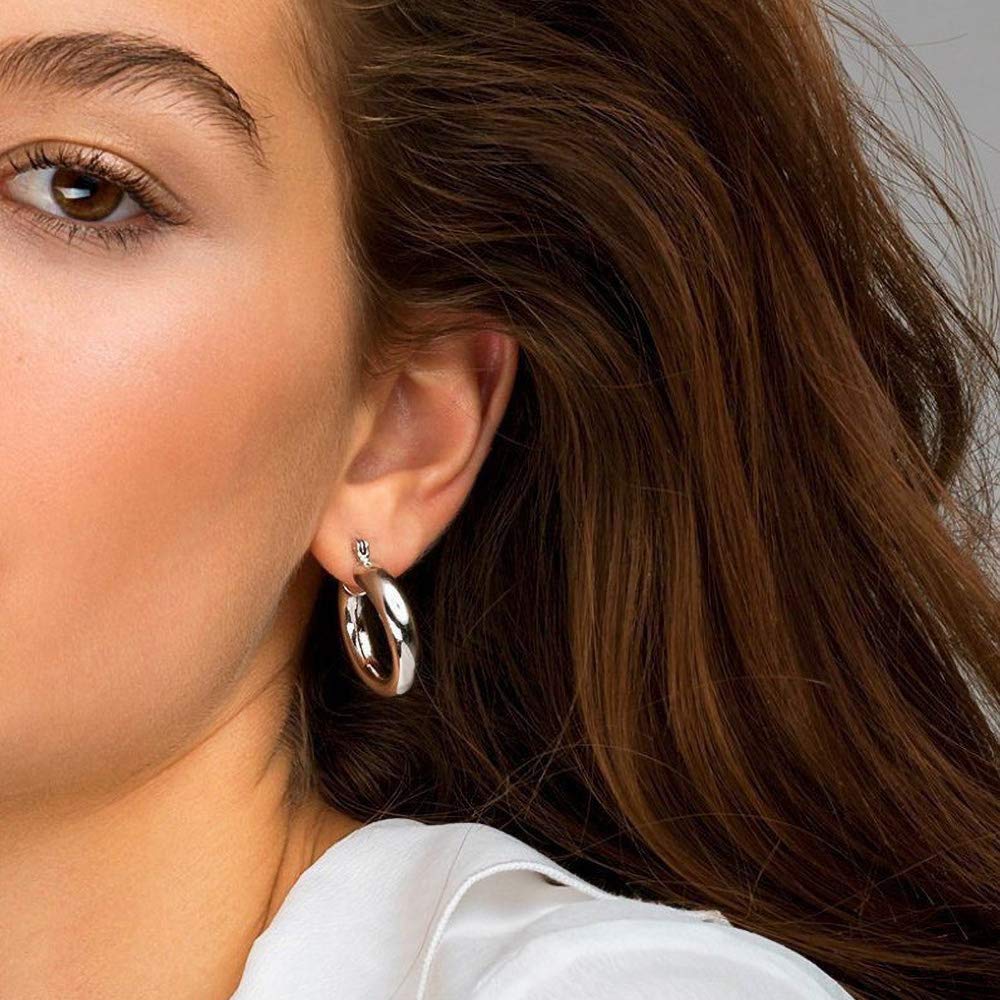 M MOOHAM Big Silver Hoop Earrings for Women, White Gold Plated 925 Sterling Silver Post Hypoallergenic Large Hoops Earrings Dain