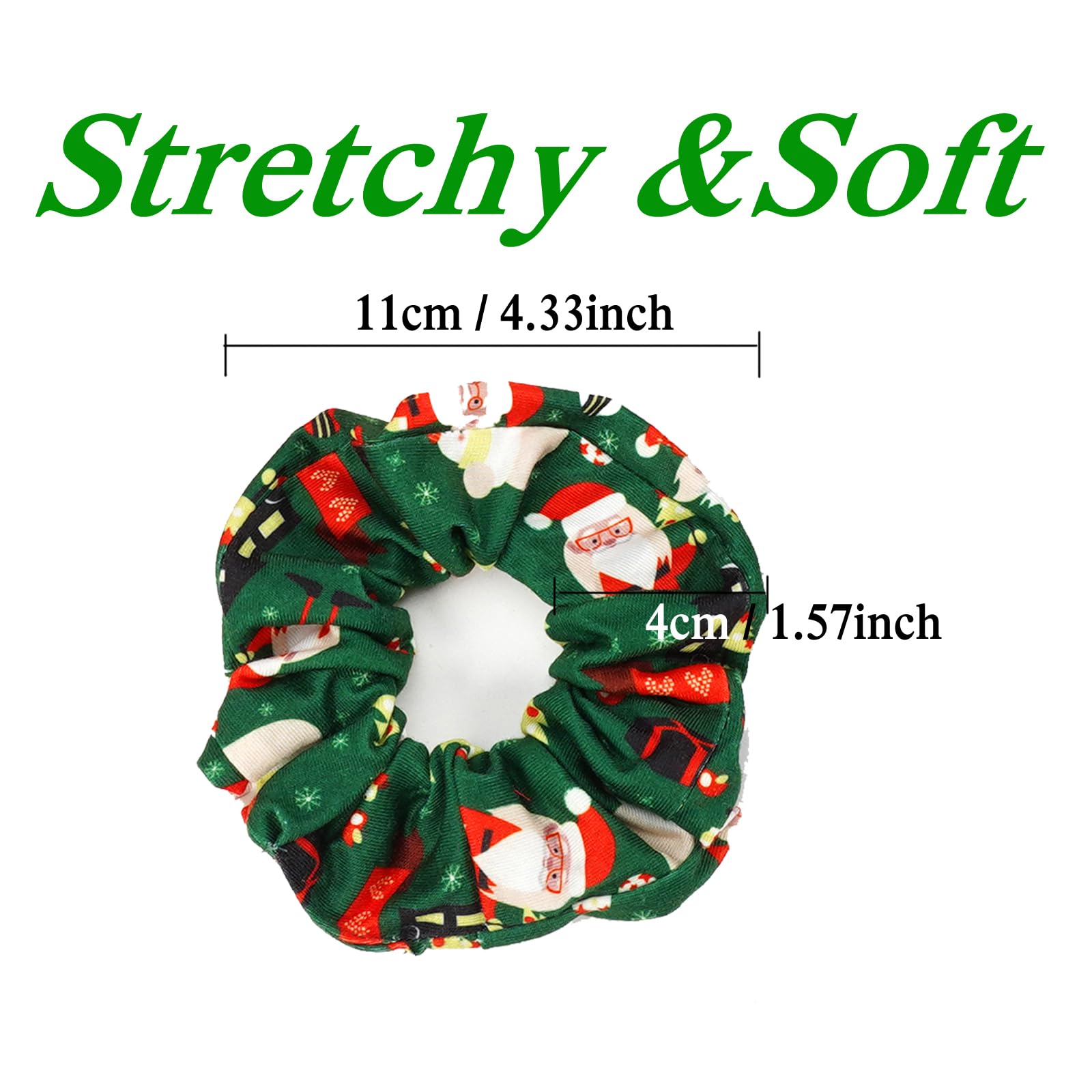 Christmas Hair Scrunchies for Women Girls Green Pink Santa Claus Snowman Bell Snowflake Hair Ties Xmas Cute Elastic Scrunchy Pon