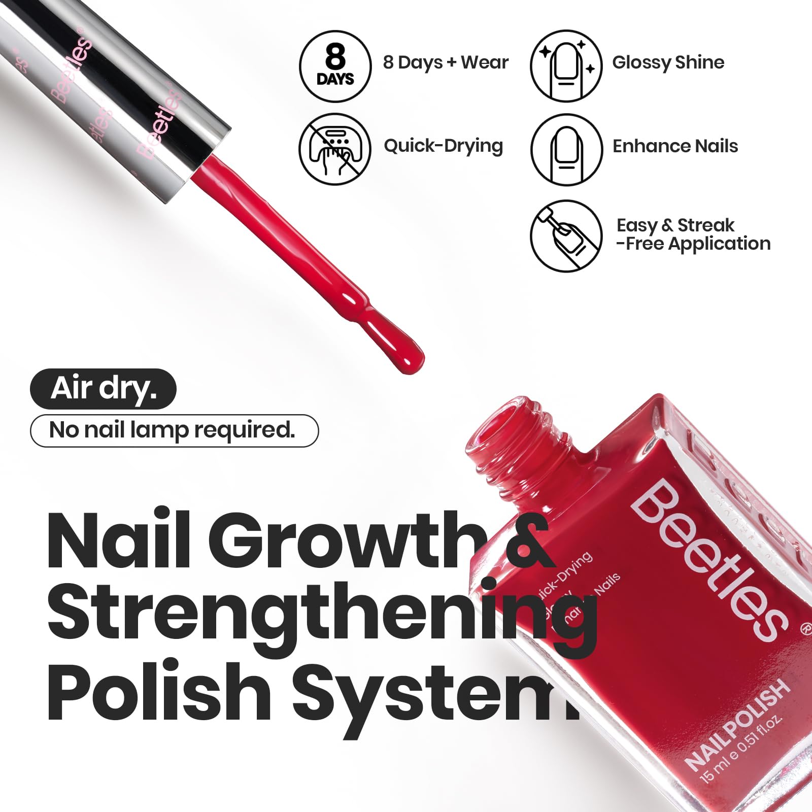 Beetles Red Nail Polish Set Blazing Rose, 6 Colors Dark Red Burgundy Nail Polish Glossy 15Ml Enhance Nails Quick Dry Fingernail
