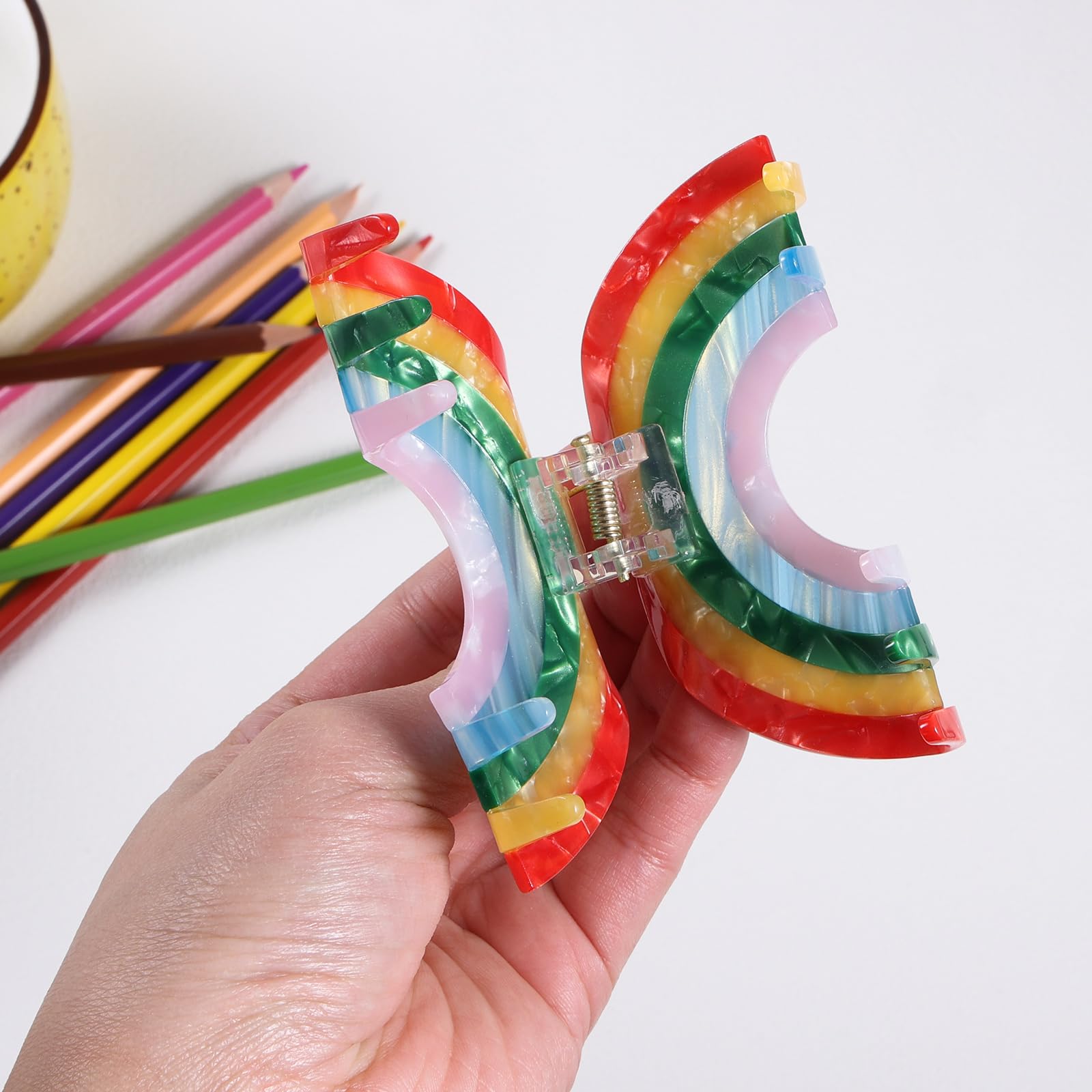 Big Rainbow Hair Claw Clip Non Slip 3.5Inch Acrylic Acetate 90'S Strong Hold Jaw Barrettes Cute For Women Girls Thin Thick Hair